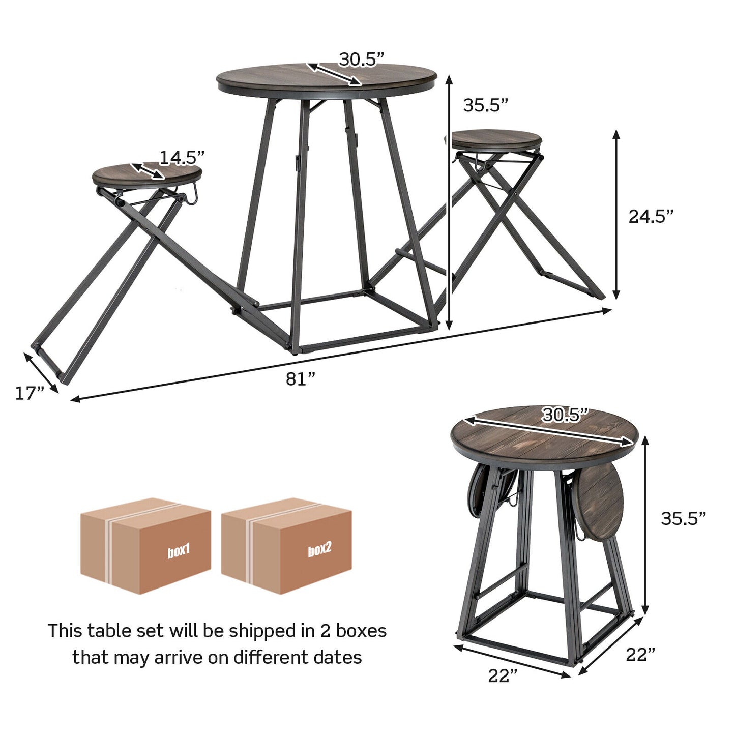 3 Piece Dining Set with Foldable Stools and Round Table Ideal for Small Spaces and Apartments