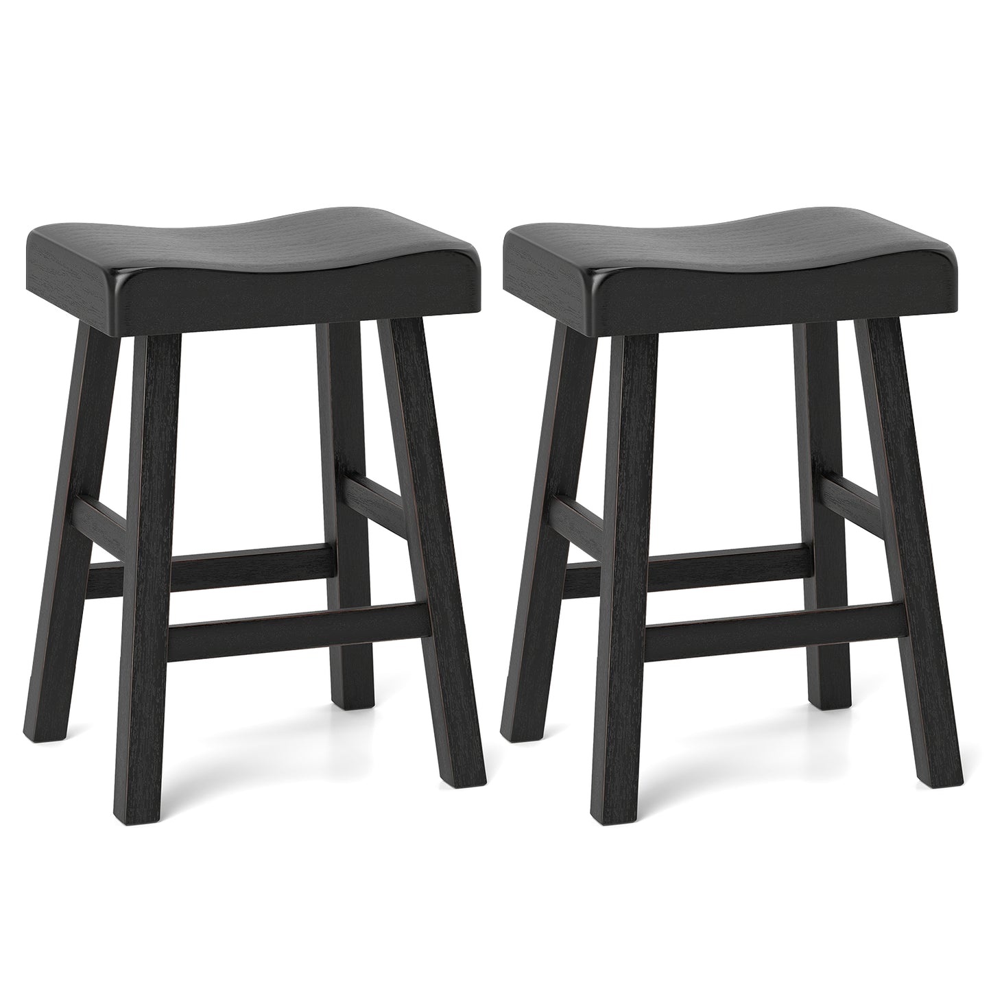 2-Piece 24 Inch Counter Height Saddle Stools with Footrest for Kitchen Cafe or Pub