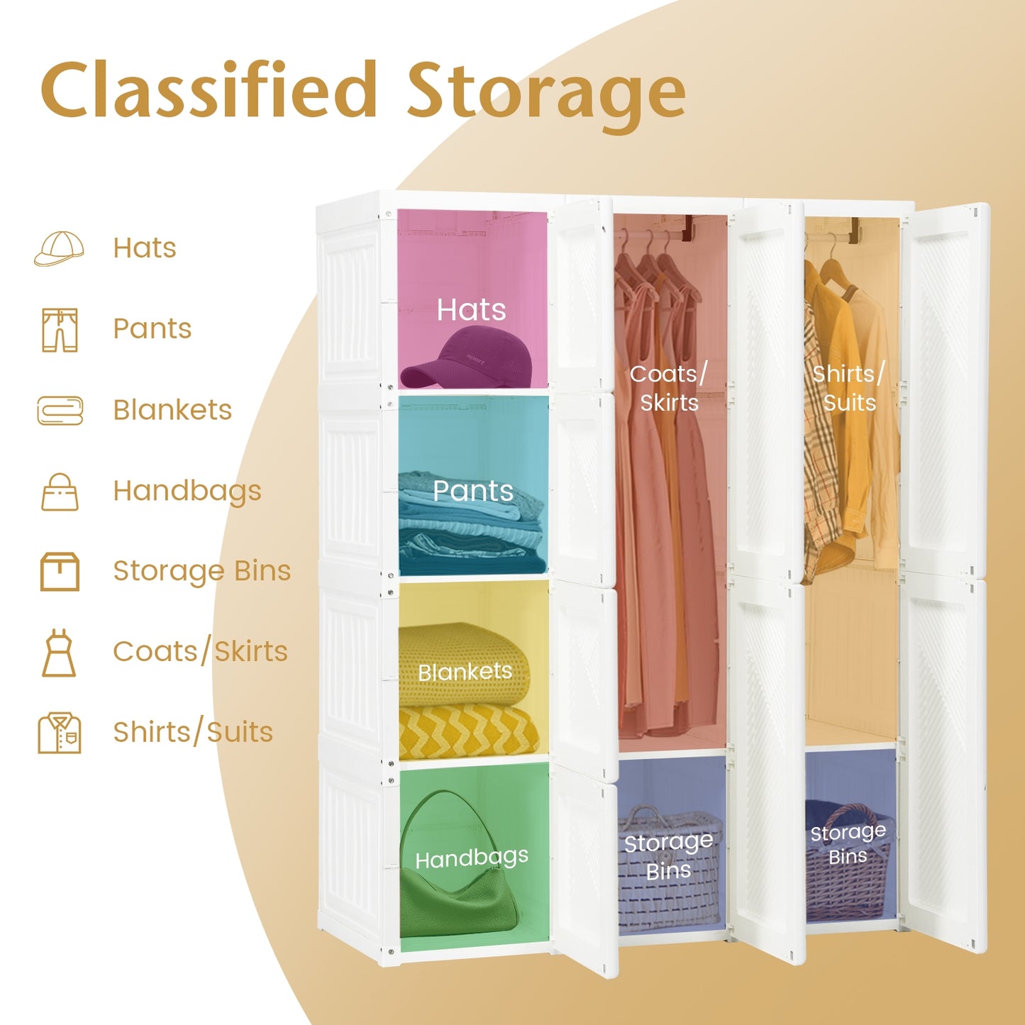 Foldable Closet Organizer with Hanging Rod and 8 Cubby Storage for Clothes and Bedding