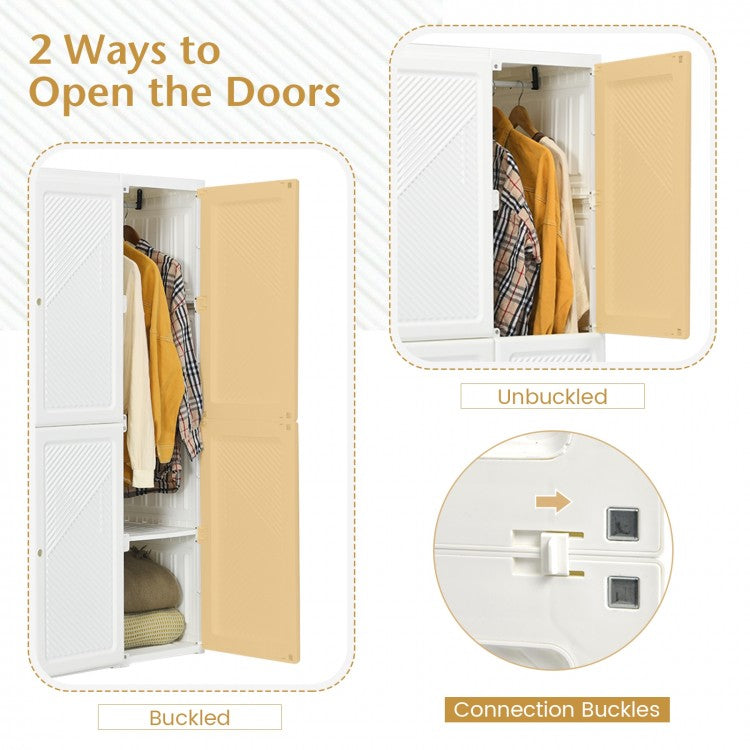 Foldable Closet Organizer with Hanging Rod and 8 Cubby Storage for Clothes and Bedding