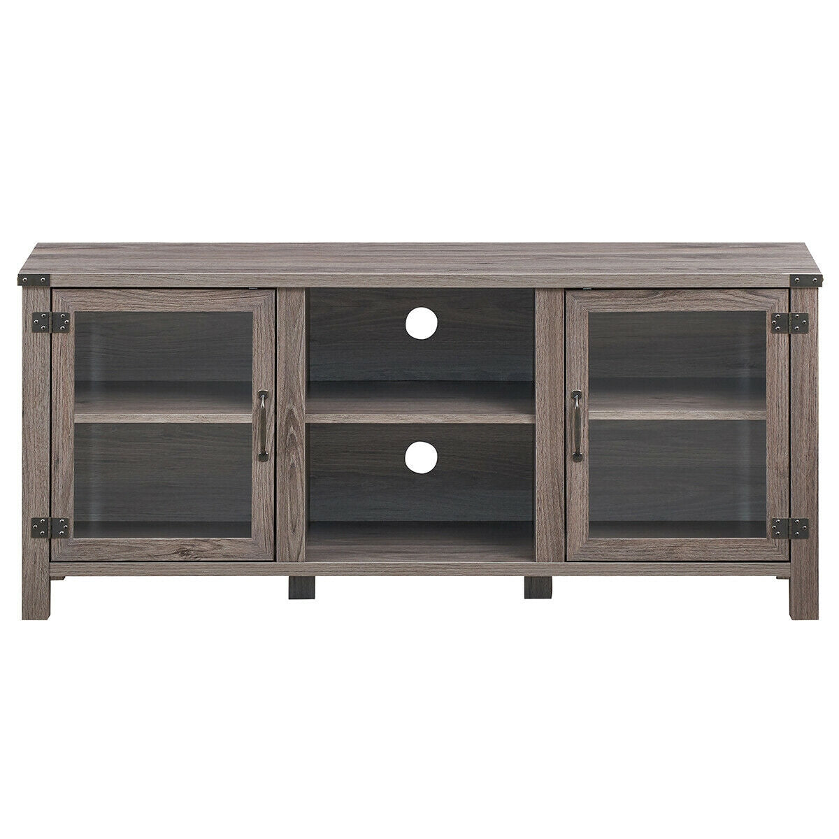 Wooden TV Console with Open Storage and Cable Management for TVs up to 65 Inches - Grey