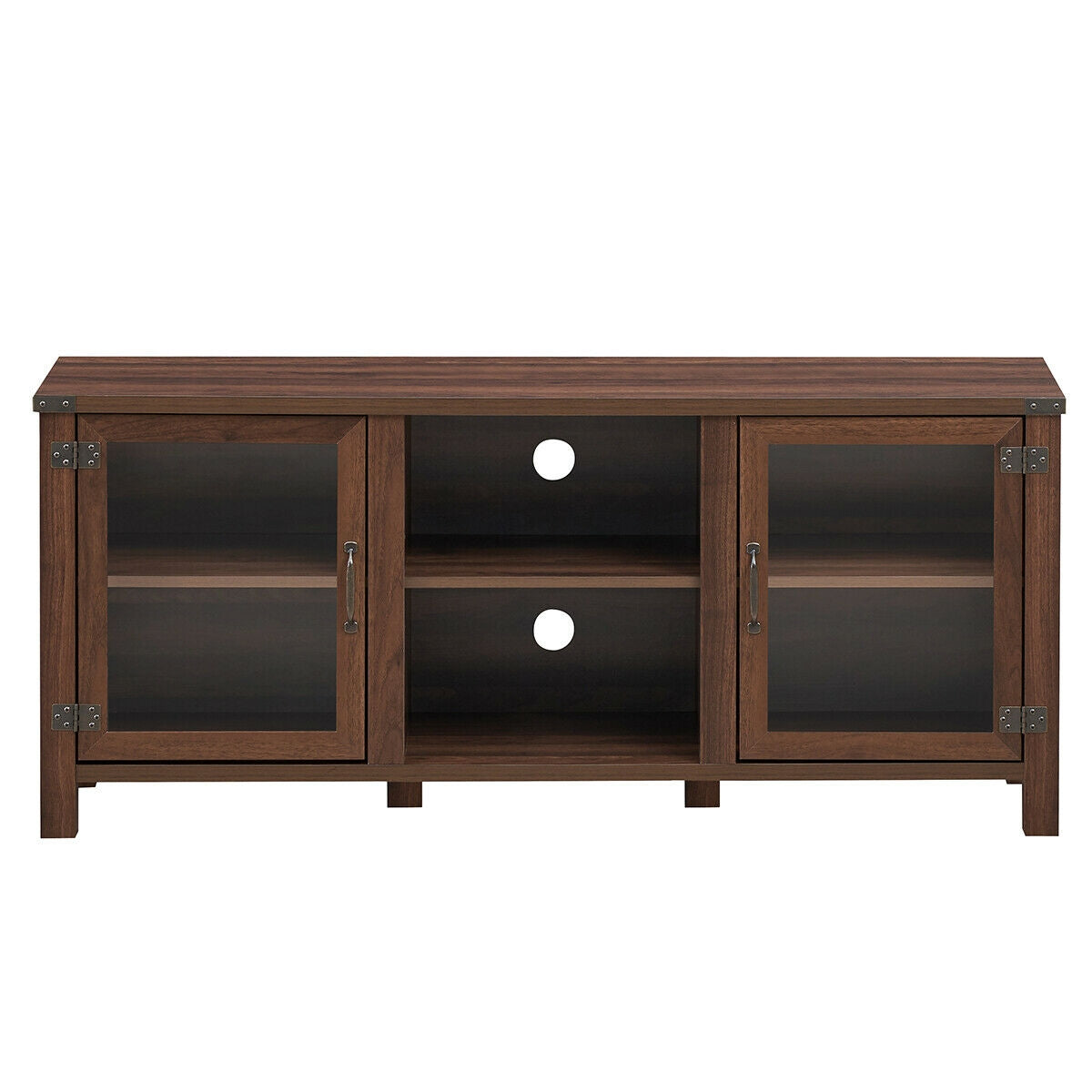 Wooden TV Console with Open Storage and Cable Management for TVs up to 65 Inches - Walnut