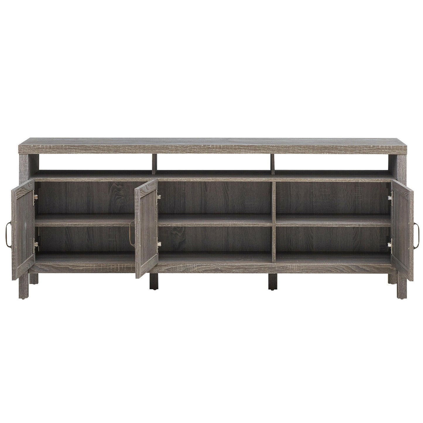 Modern TV Cabinet with Rattan Doors and Open Shelf for Flat Screen TVs up to 65 Inches - Grey
