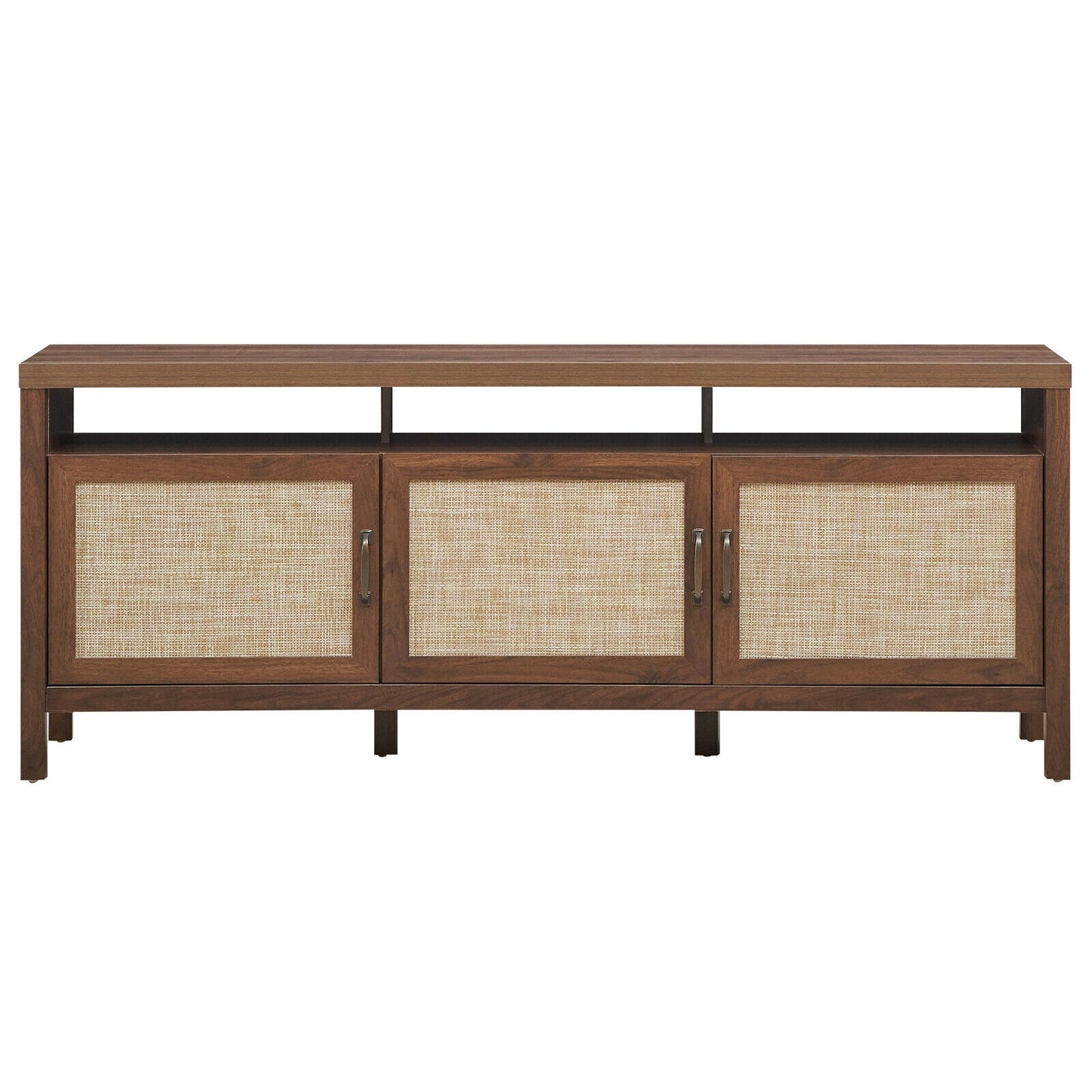Modern TV Cabinet with Rattan Doors and Open Shelf for Flat Screen TVs up to 65 Inches - Walnut
