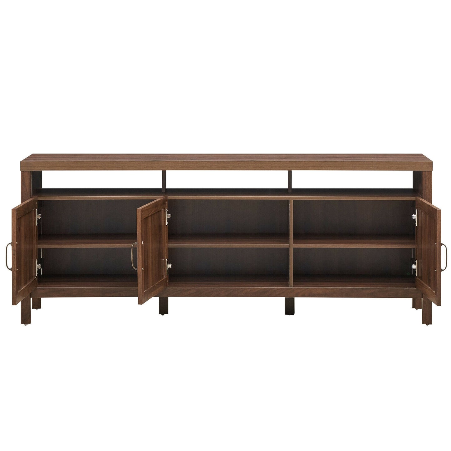 Modern TV Cabinet with Rattan Doors and Open Shelf for Flat Screen TVs up to 65 Inches - Walnut