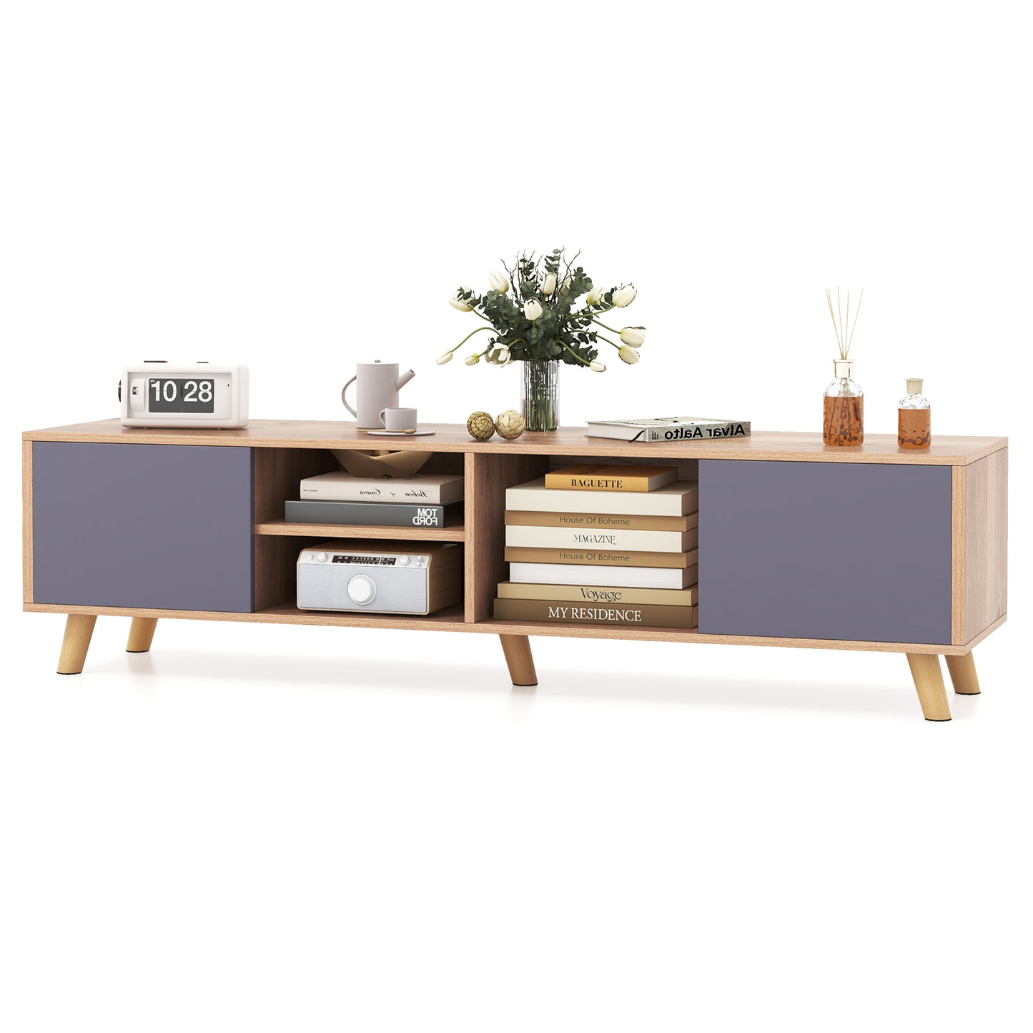 Living Room TV Stand with Open Display and Cabinets for TVs up to 65 Inches