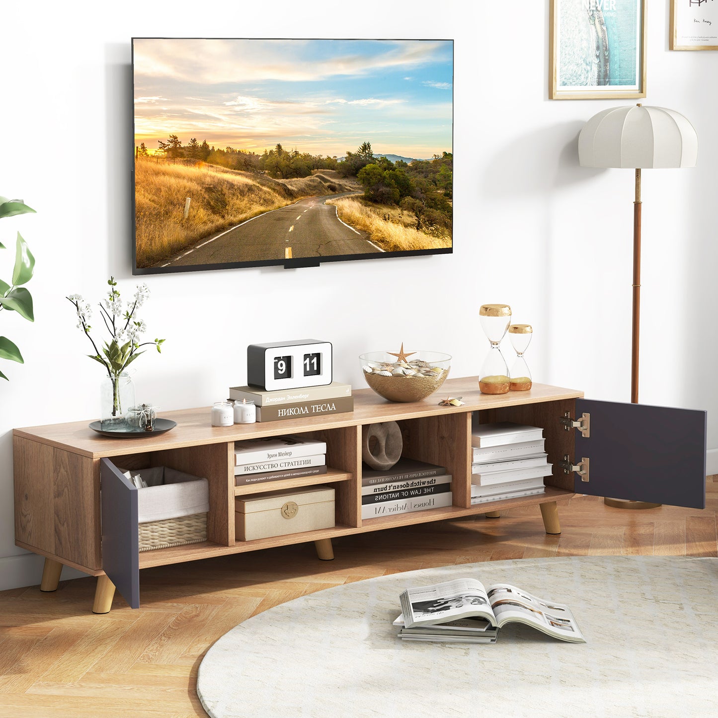 Living Room TV Stand with Open Display and Cabinets for TVs up to 65 Inches