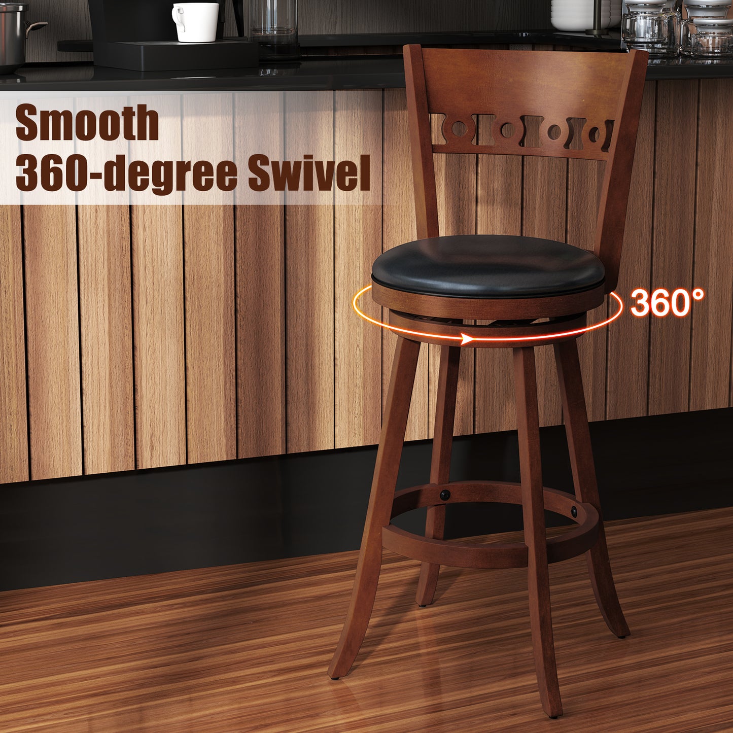 Swivel Bar Stools Set of 2 with Rubber Wood Frame and 30.5 Inch Seat Height