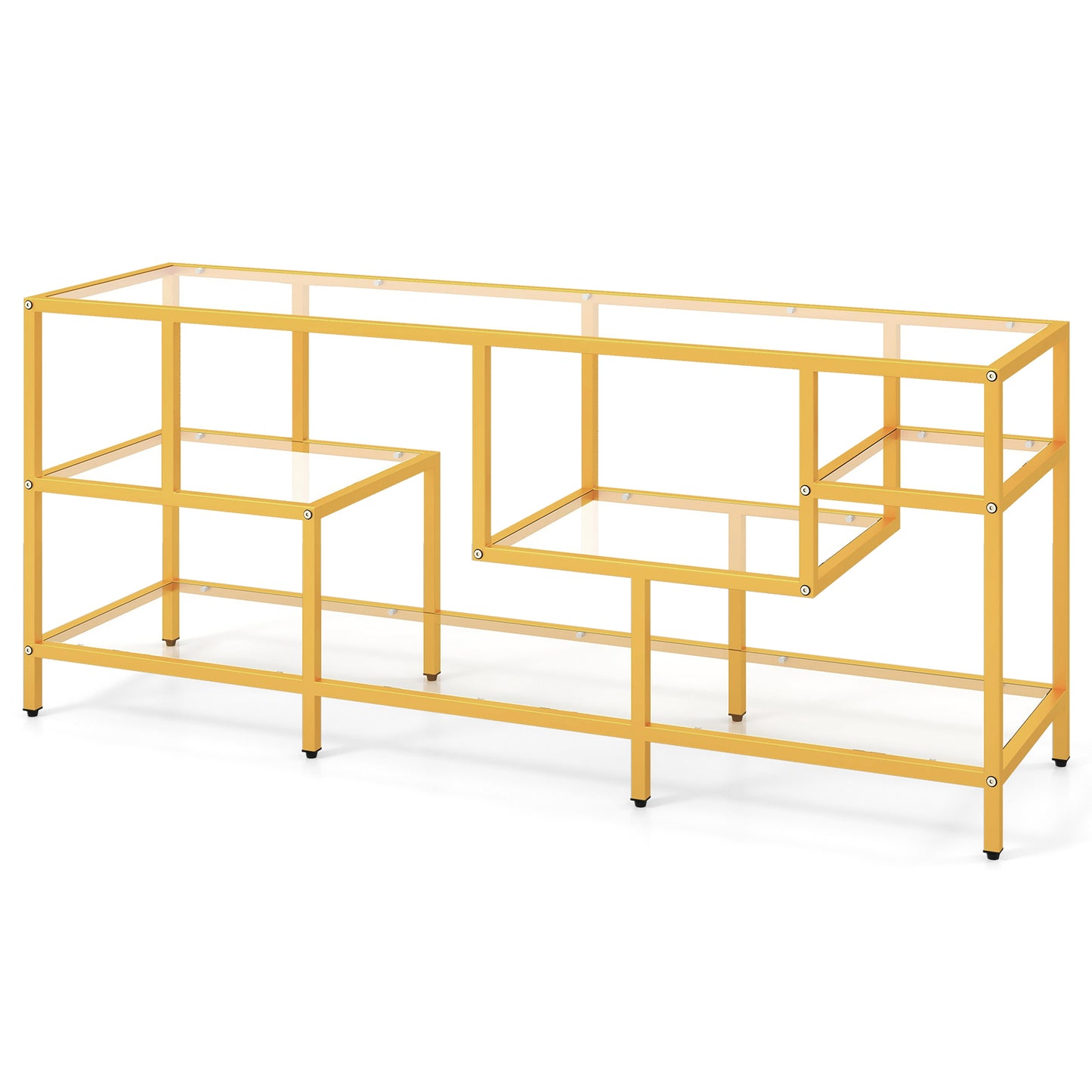 Modern 58 Inch Glass TV Console Table with Open Shelves for TVs up to 65 Inches