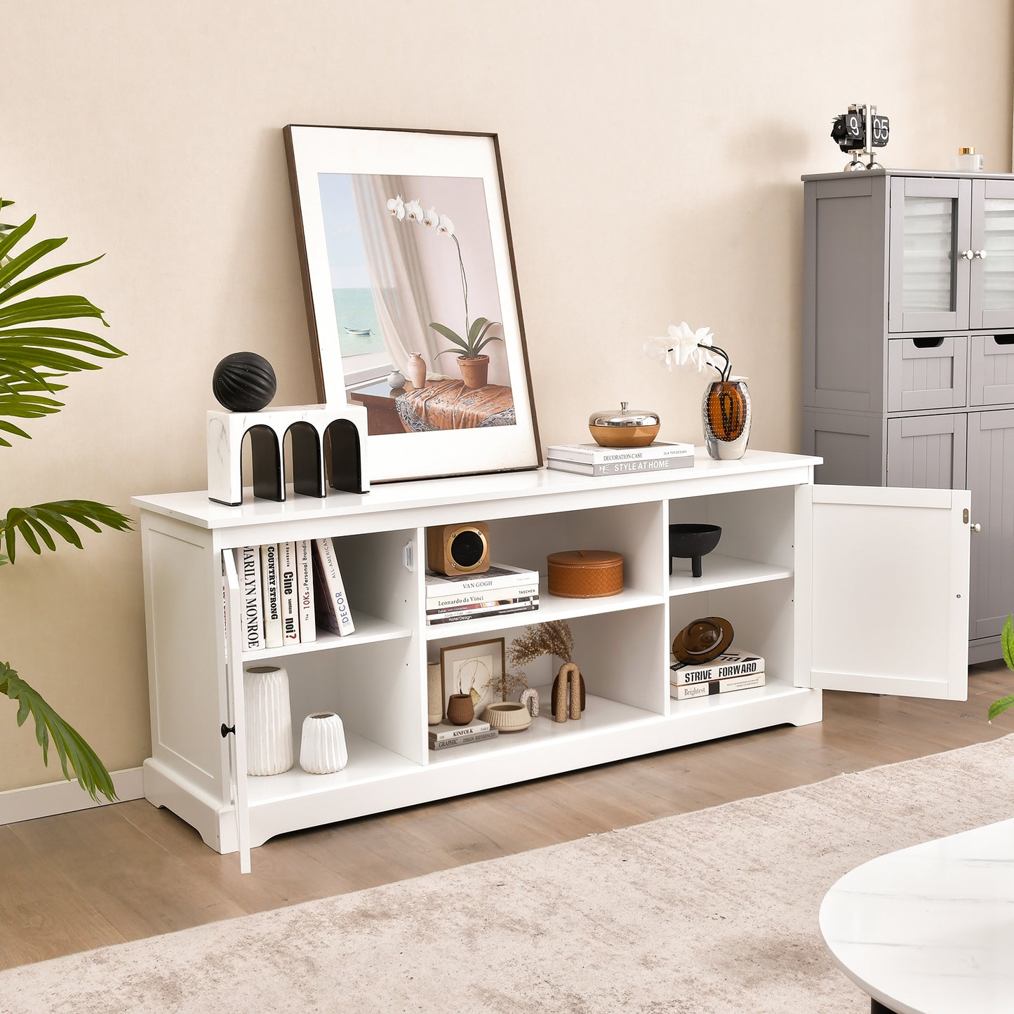 Contemporary TV Stand with Adjustable Storage and Dual Cabinets for 65 Inch TVs