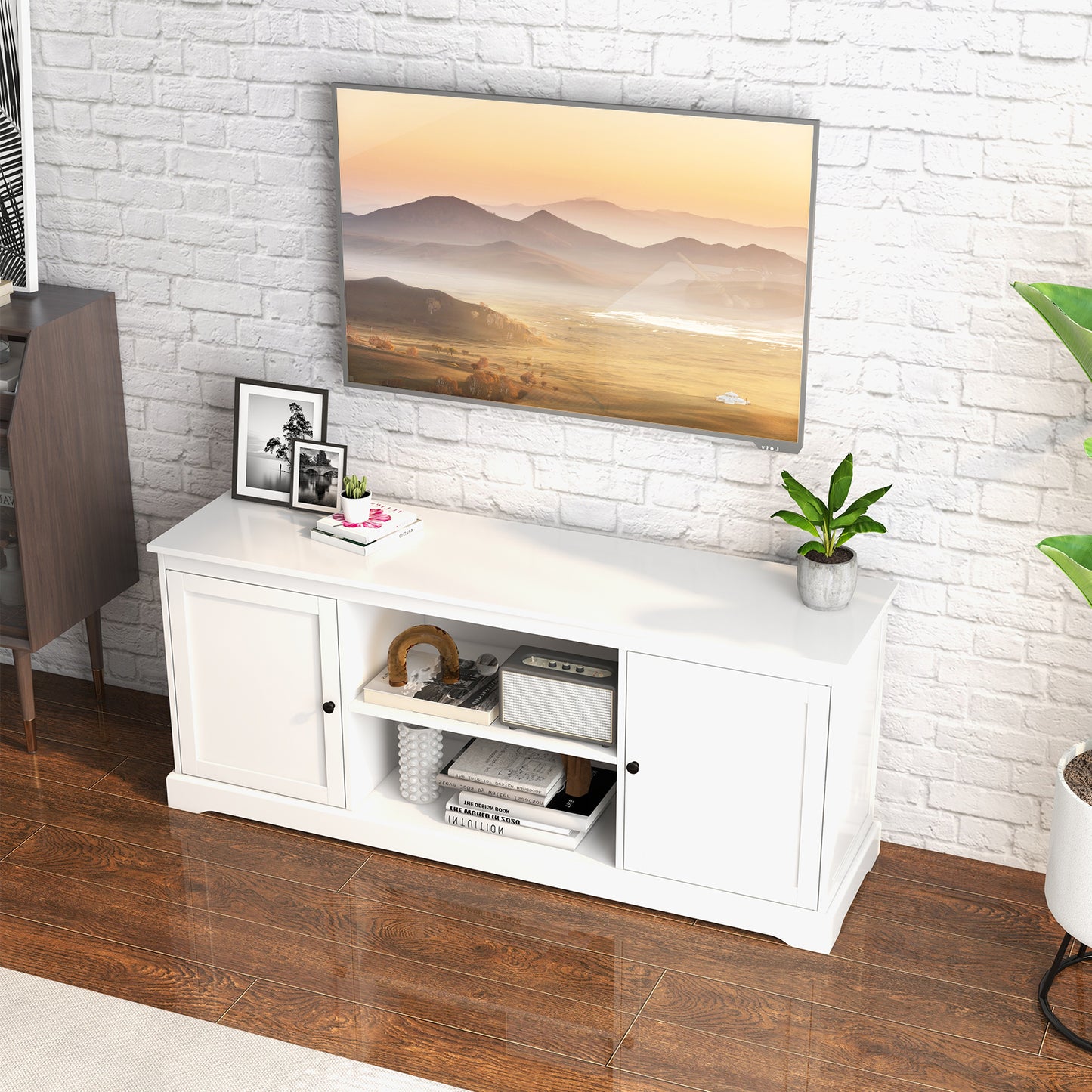 Contemporary TV Stand with Adjustable Storage and Dual Cabinets for 65 Inch TVs
