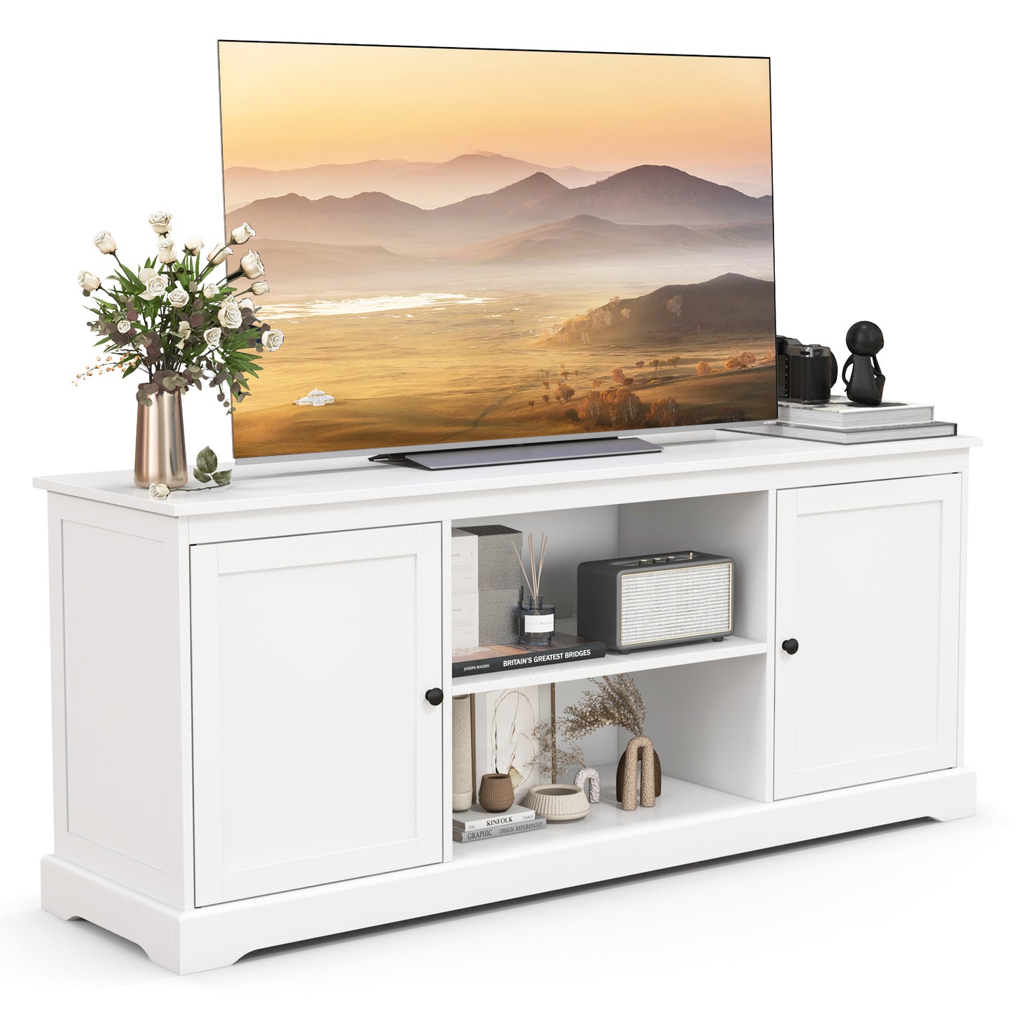 Contemporary TV Stand with Adjustable Storage and Dual Cabinets for 65 Inch TVs