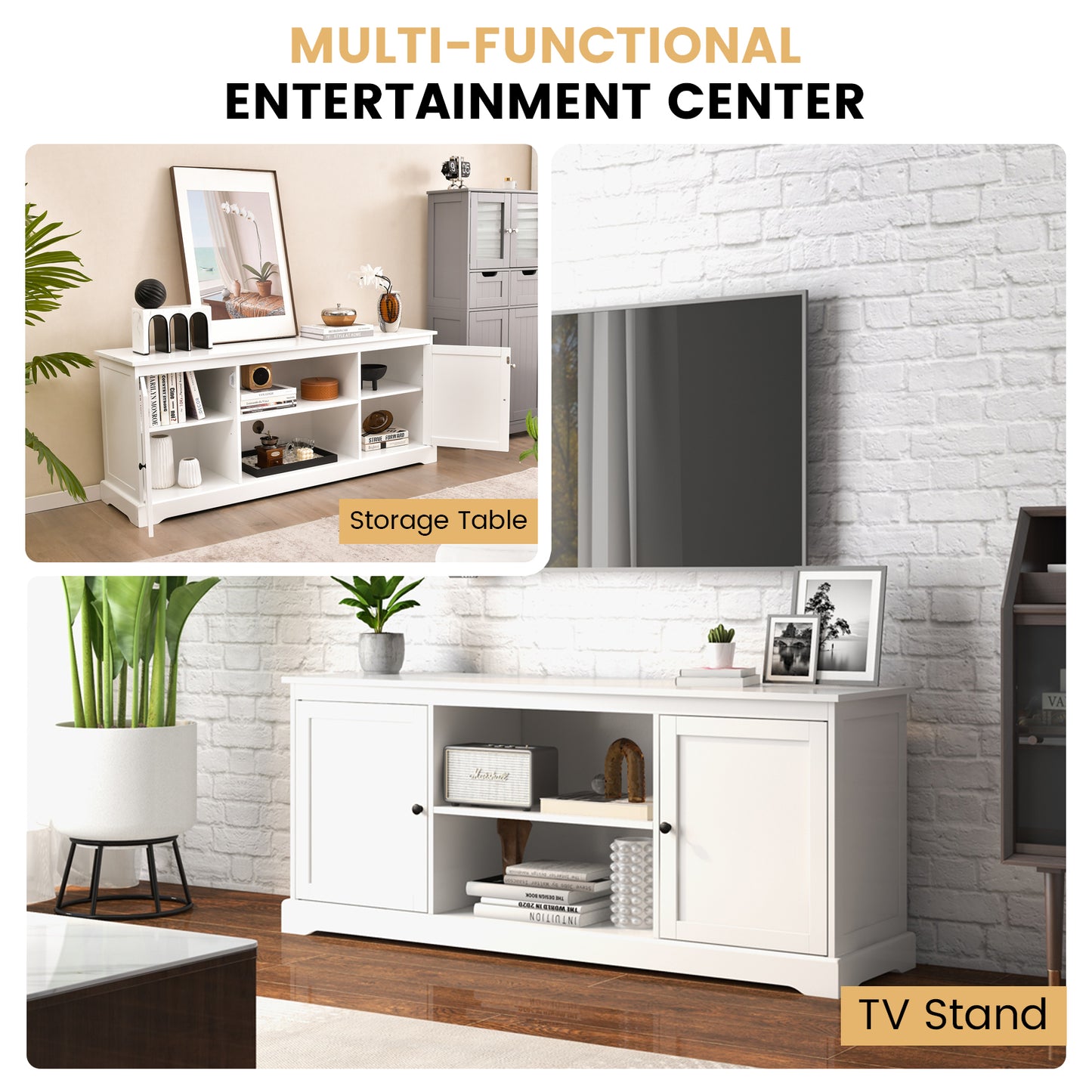 Contemporary TV Stand with Adjustable Storage and Dual Cabinets for 65 Inch TVs