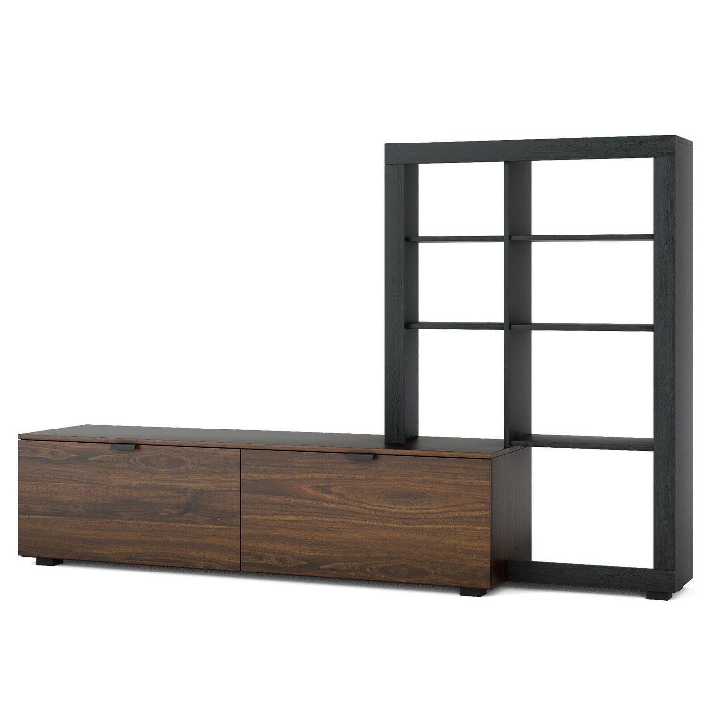 2 in 1 Media Console with TV Stand and Spacious 4 Tier Bookshelf for 50 Inch TVs