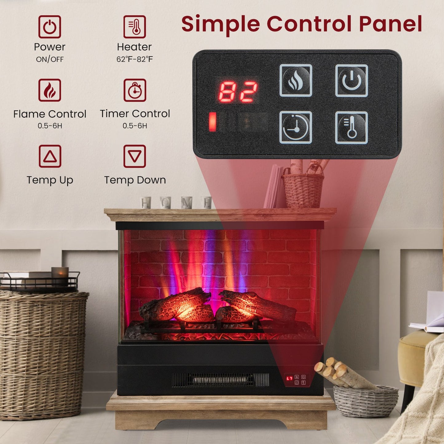 27 Inch Freestanding Electric Fireplace with Remote Control