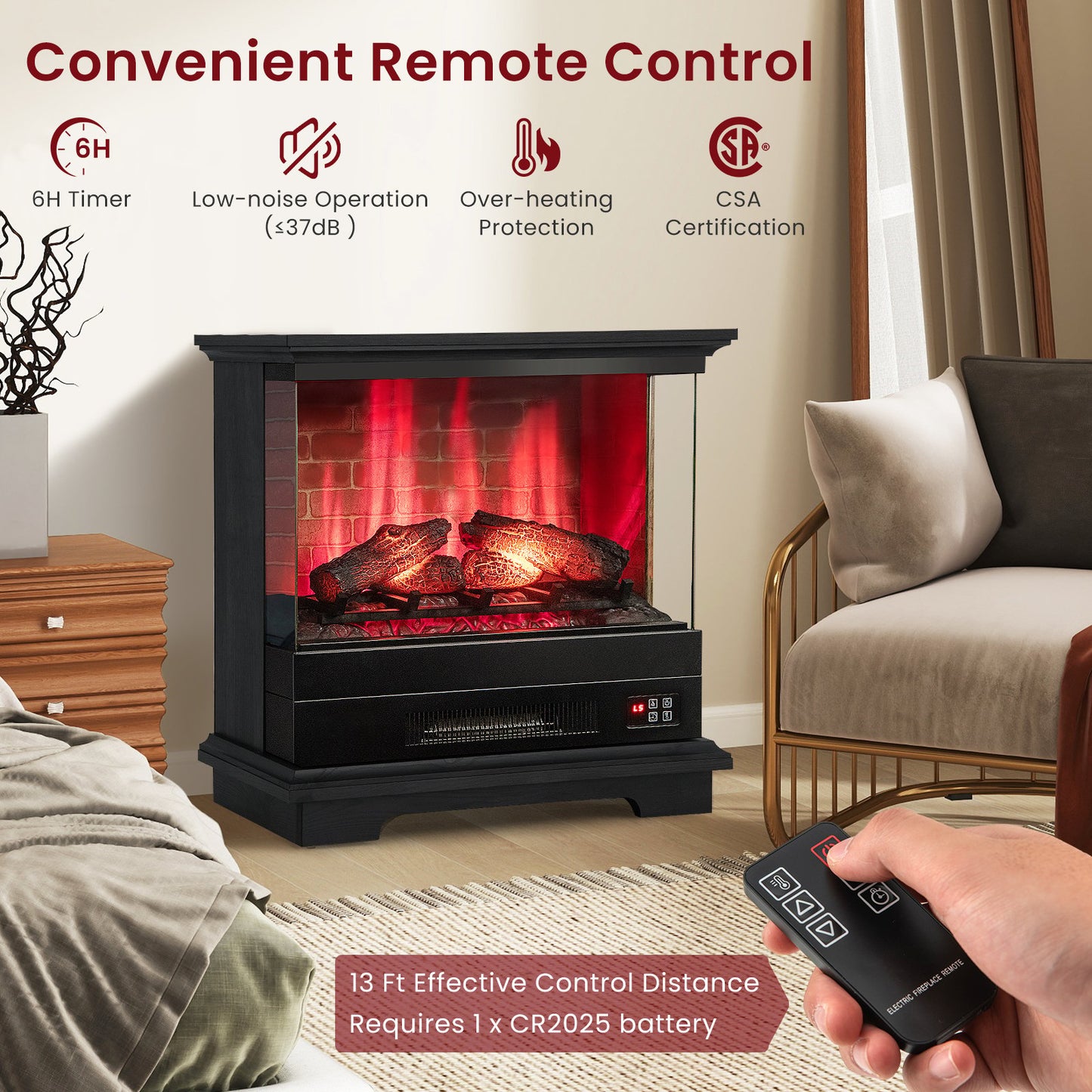27 Inch Freestanding Electric Fireplace with Remote Control