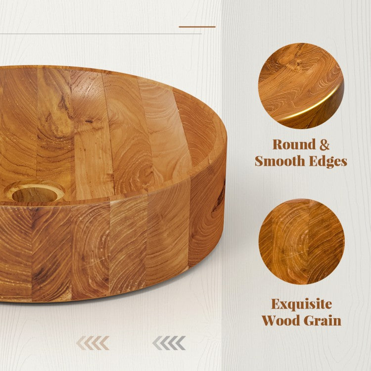 Elegant 16 Inch Teak Wood Washbasin with Smooth Finish and Soft Curves