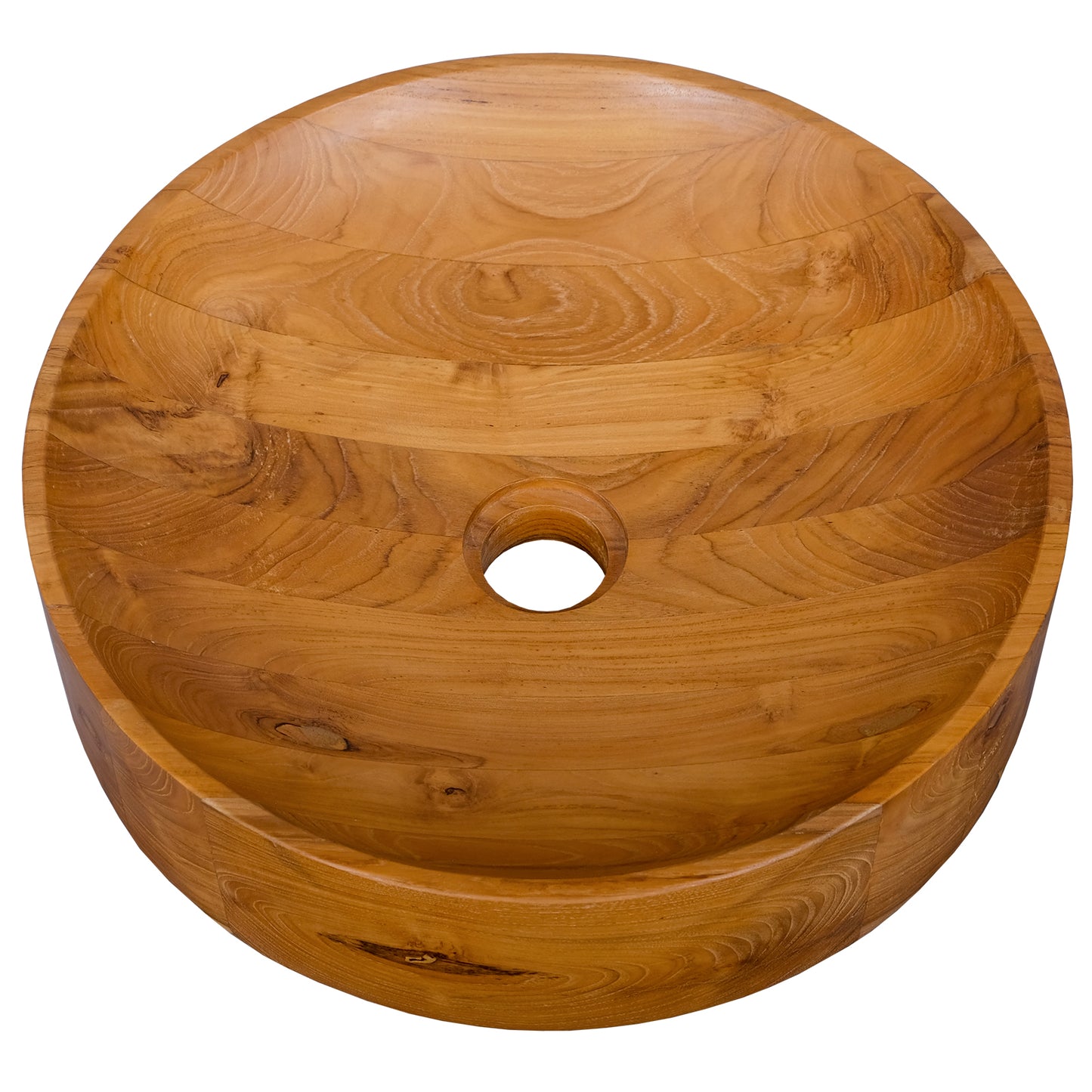 Elegant 16 Inch Teak Wood Washbasin with Smooth Finish and Soft Curves