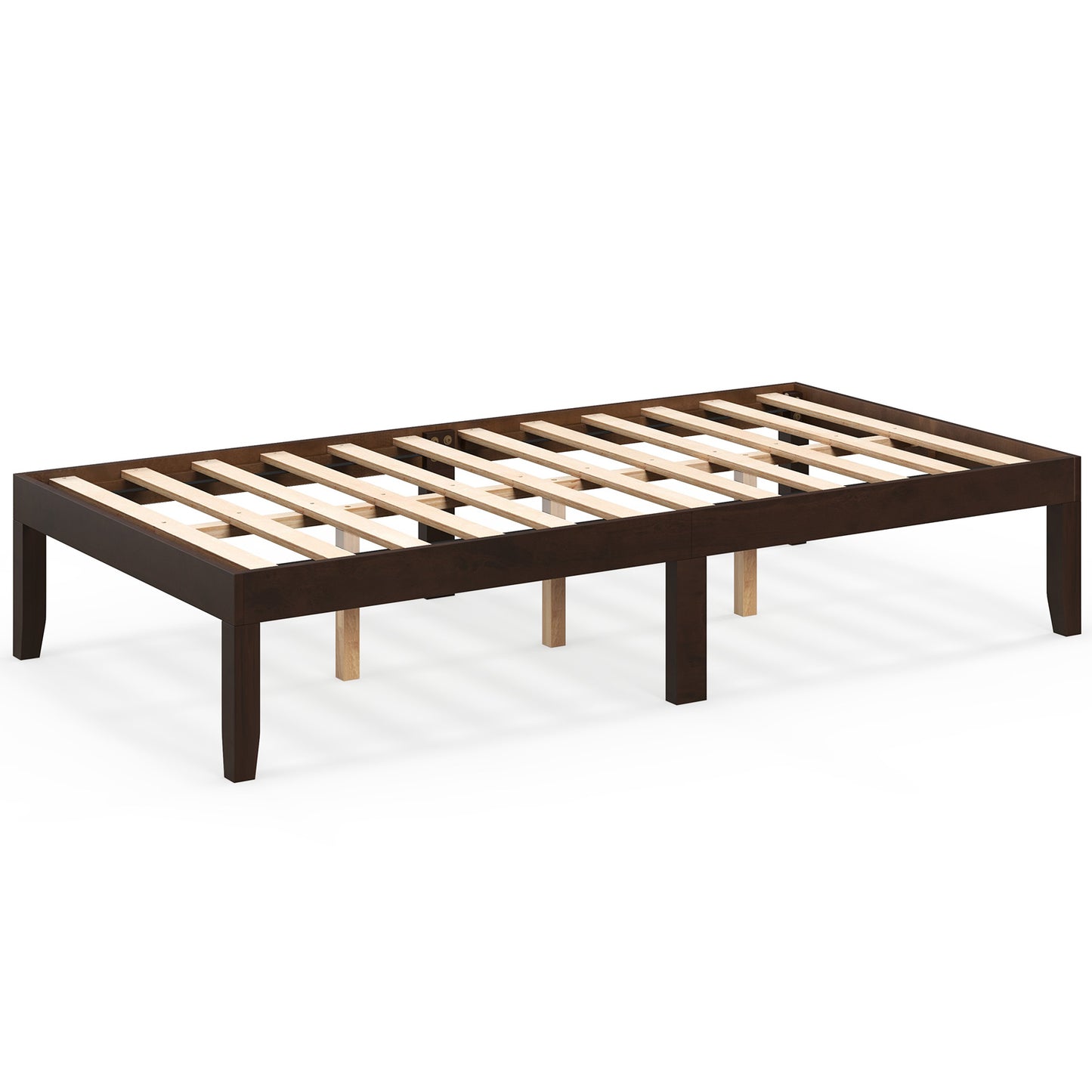 Minimalist Twin Size Wood Platform Bed Frame with Slat Support and 10.5" Underbed Clearance – Espresso