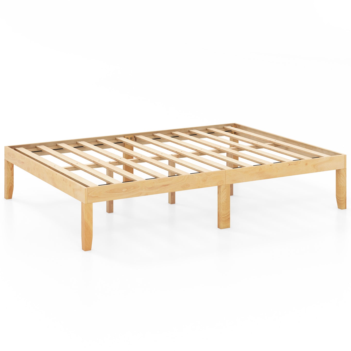 Minimalist Full Size Wood Platform Bed Frame with Slat Support and 10.5" Underbed Clearance – Natural