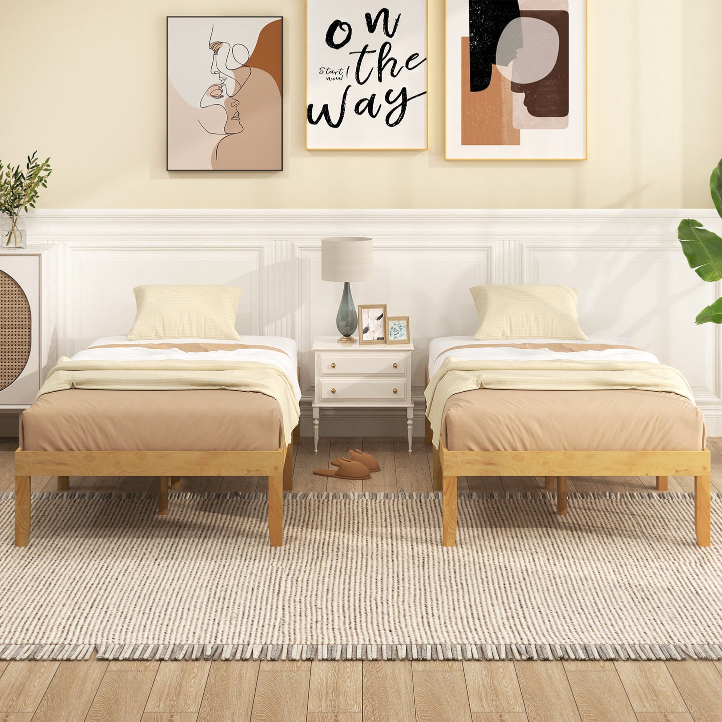 Minimalist Twin Size Wood Platform Bed Frame with Slat Support and 10.5" Underbed Clearance – Natural