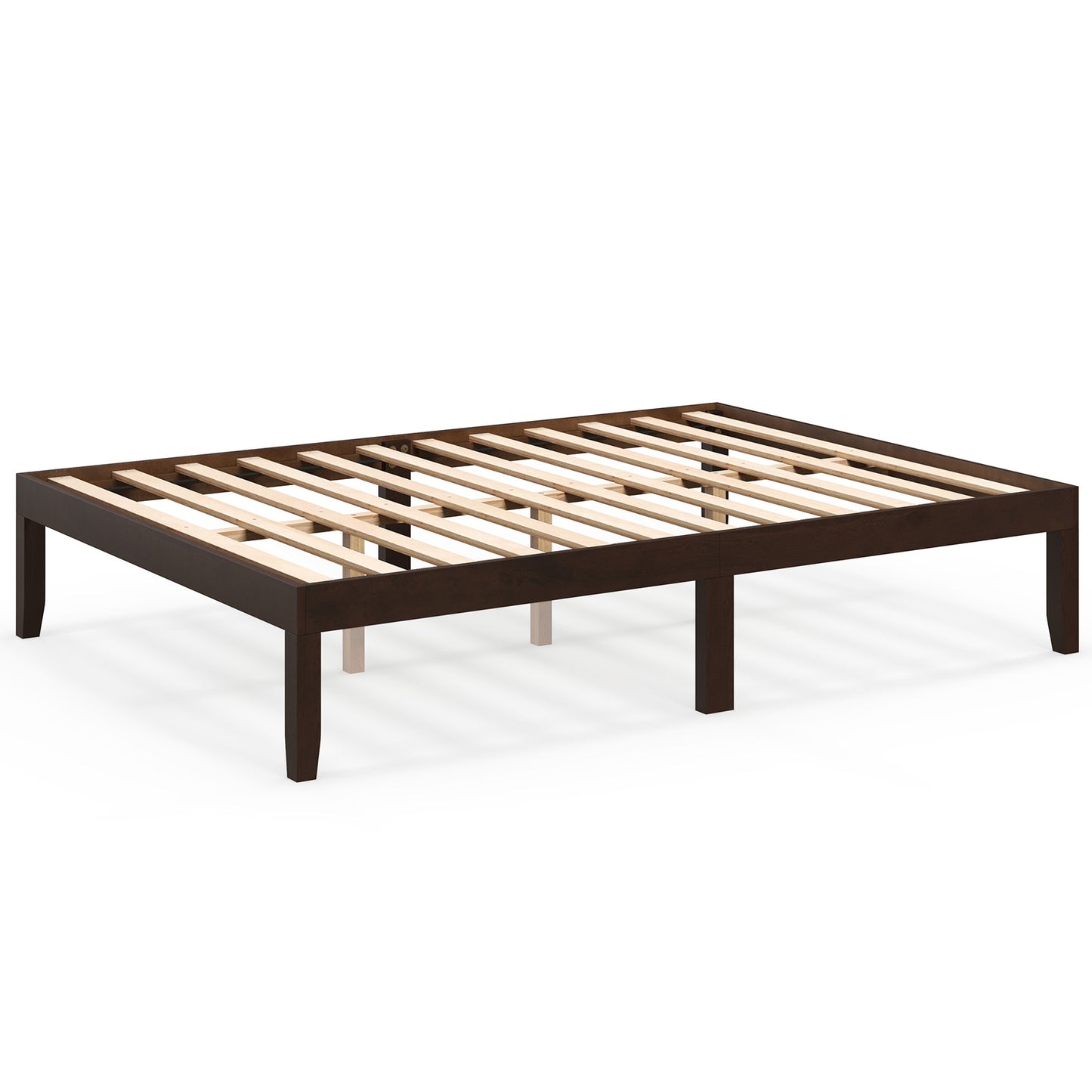 Minimalist Full Size Wood Platform Bed Frame with Slat Support and 10.5" Underbed Clearance – Espresso