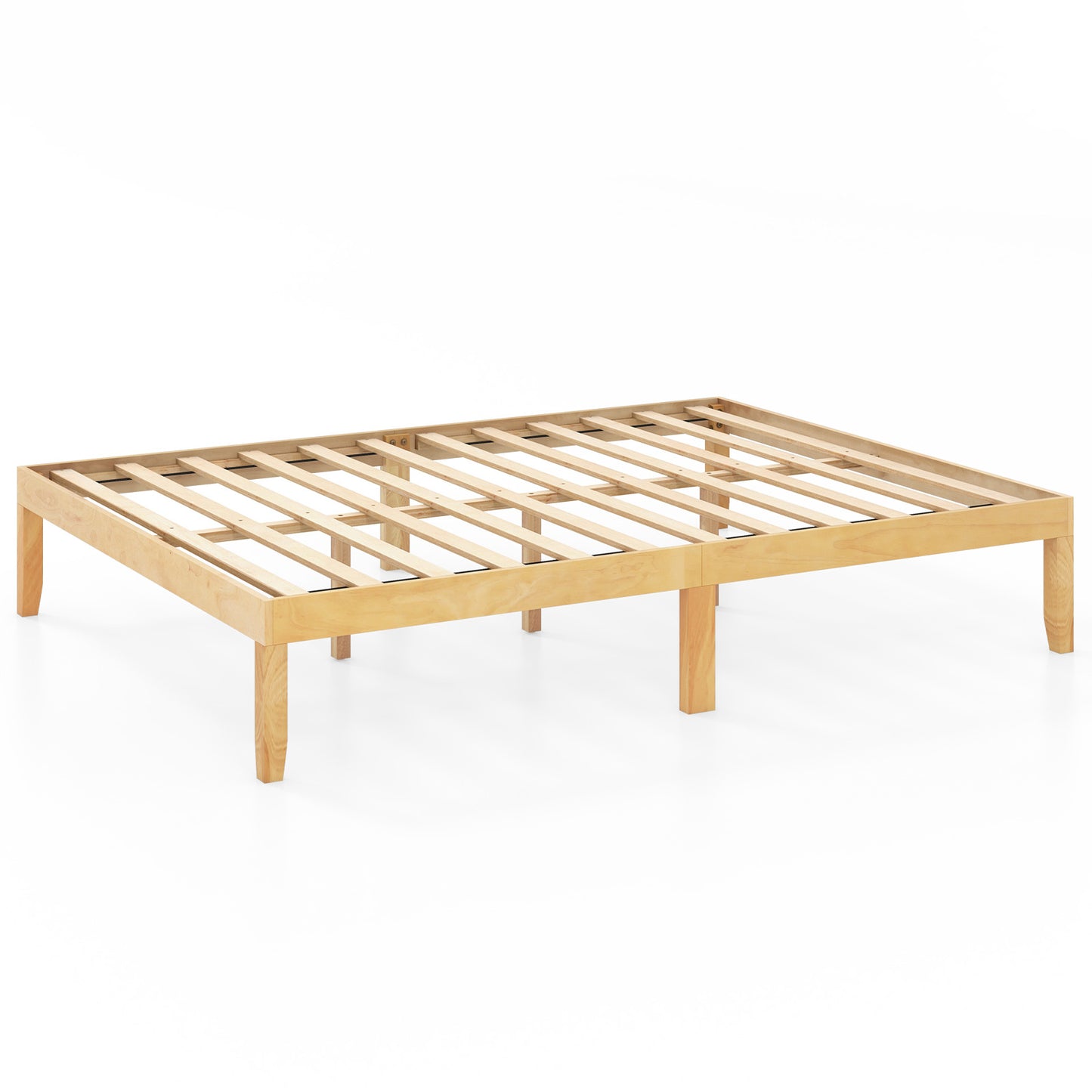 Minimalist Queen Size Wood Platform Bed Frame with Slat Support and 10.5" Underbed Clearance – Natural