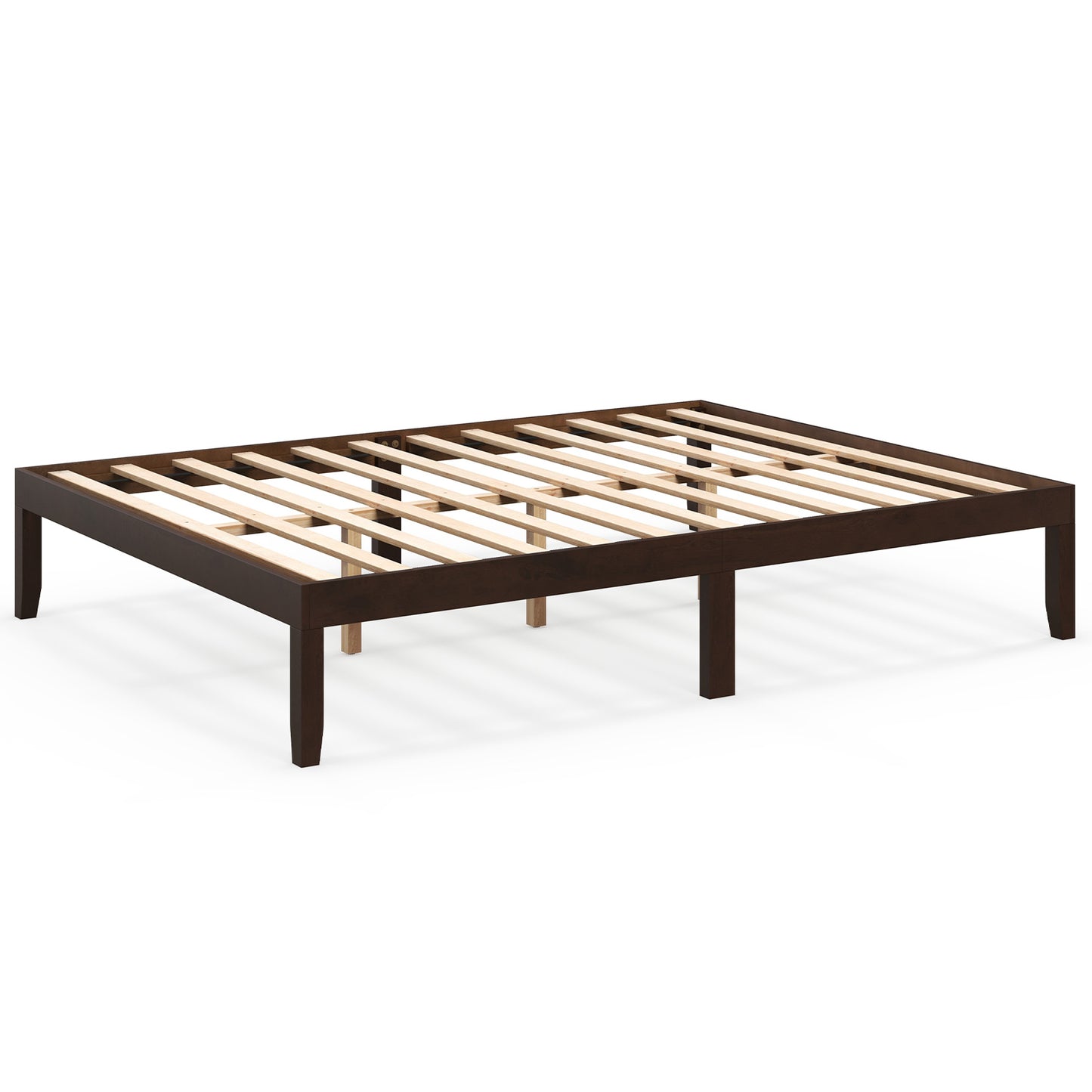 Minimalist Queen Size Wood Platform Bed Frame with Slat Support and 10.5" Underbed Clearance – Espresso