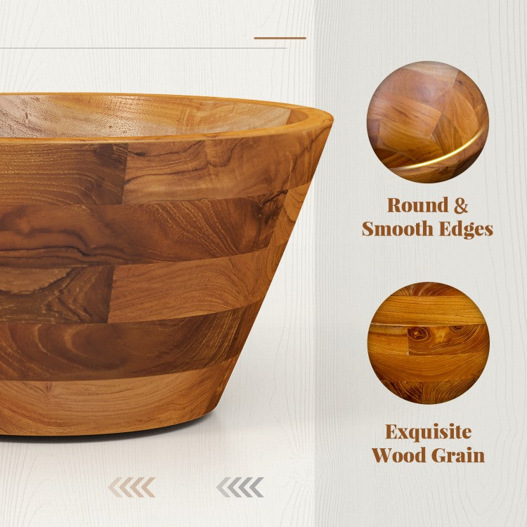 Elegant 16 Inch Teak Wood Washbasin with Drainage Hole and Polished Surface