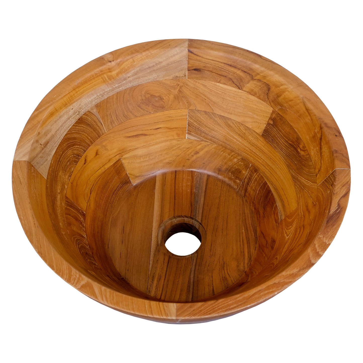 Elegant 16 Inch Teak Wood Washbasin with Drainage Hole and Polished Surface
