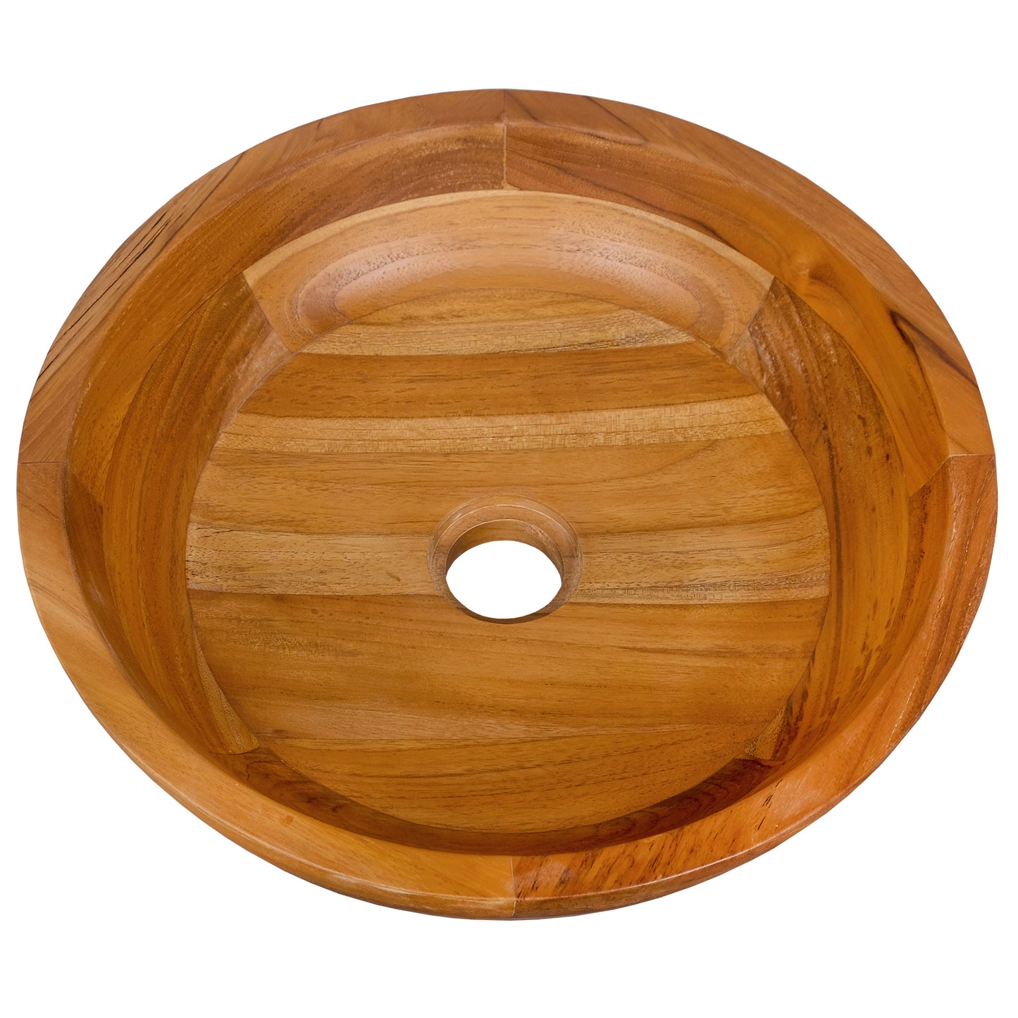 Elegant 16 Inch Teak Wood Round Washbasin with Drainage Hole & Smooth Edges