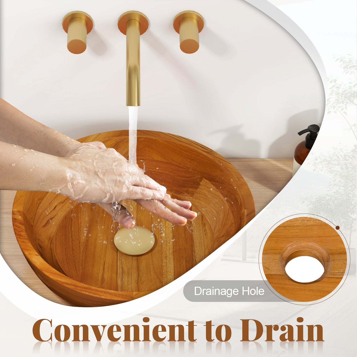 Elegant 16 Inch Teak Wood Round Washbasin with Drainage Hole & Smooth Edges