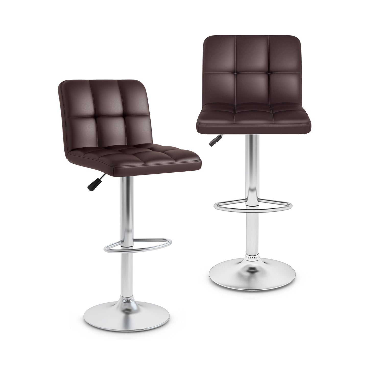 Contemporary Bar Stools Set of 2 with Backrest, Footrest, and Heavy-Duty Metal Base - Brown
