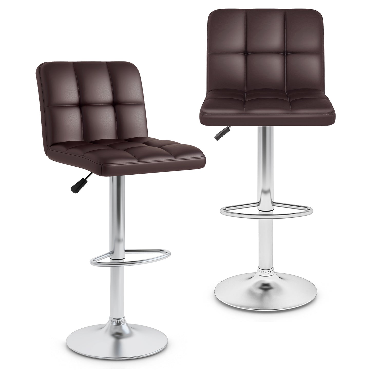 Contemporary Bar Stools Set of 2 with Backrest, Footrest, and Heavy-Duty Metal Base - Brown