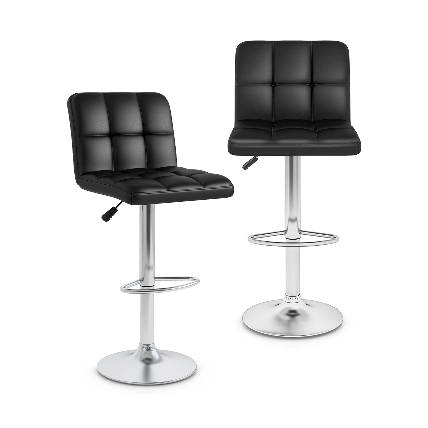 Contemporary Bar Stools Set of 2 with Backrest, Footrest, and Heavy-Duty Metal Base - Black