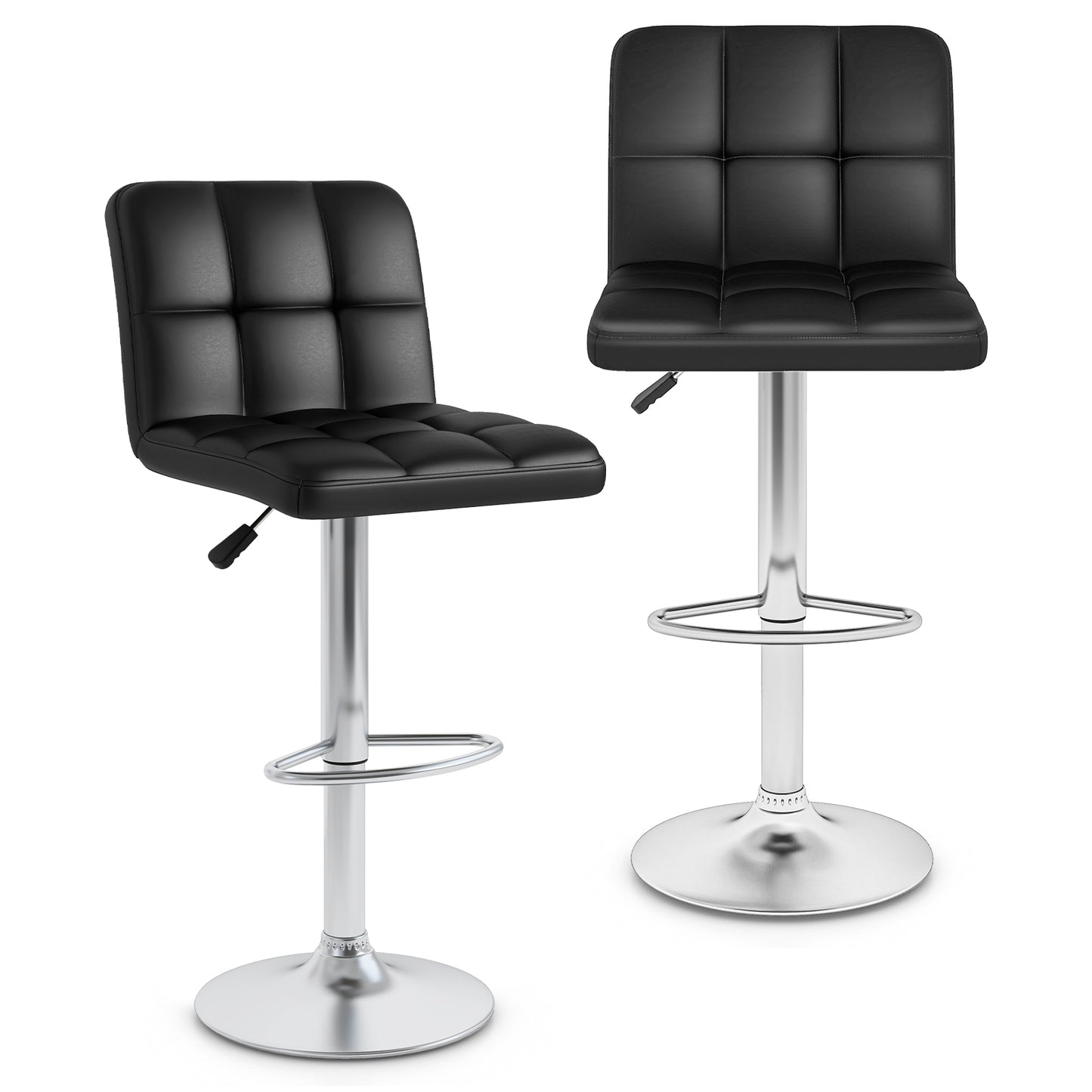 Contemporary Bar Stools Set of 2 with Backrest, Footrest, and Heavy-Duty Metal Base - Black