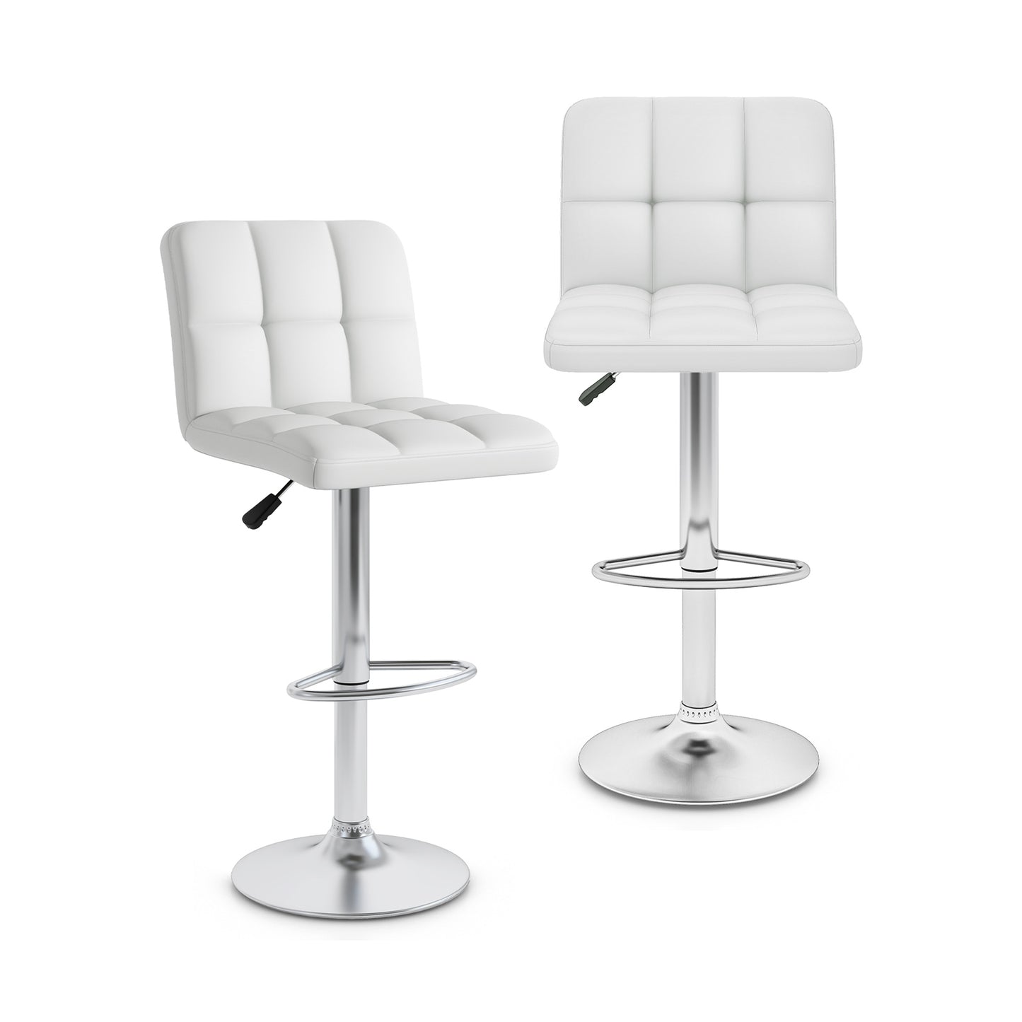Contemporary Bar Stools Set of 2 with Backrest, Footrest, and Heavy-Duty Metal Base - White
