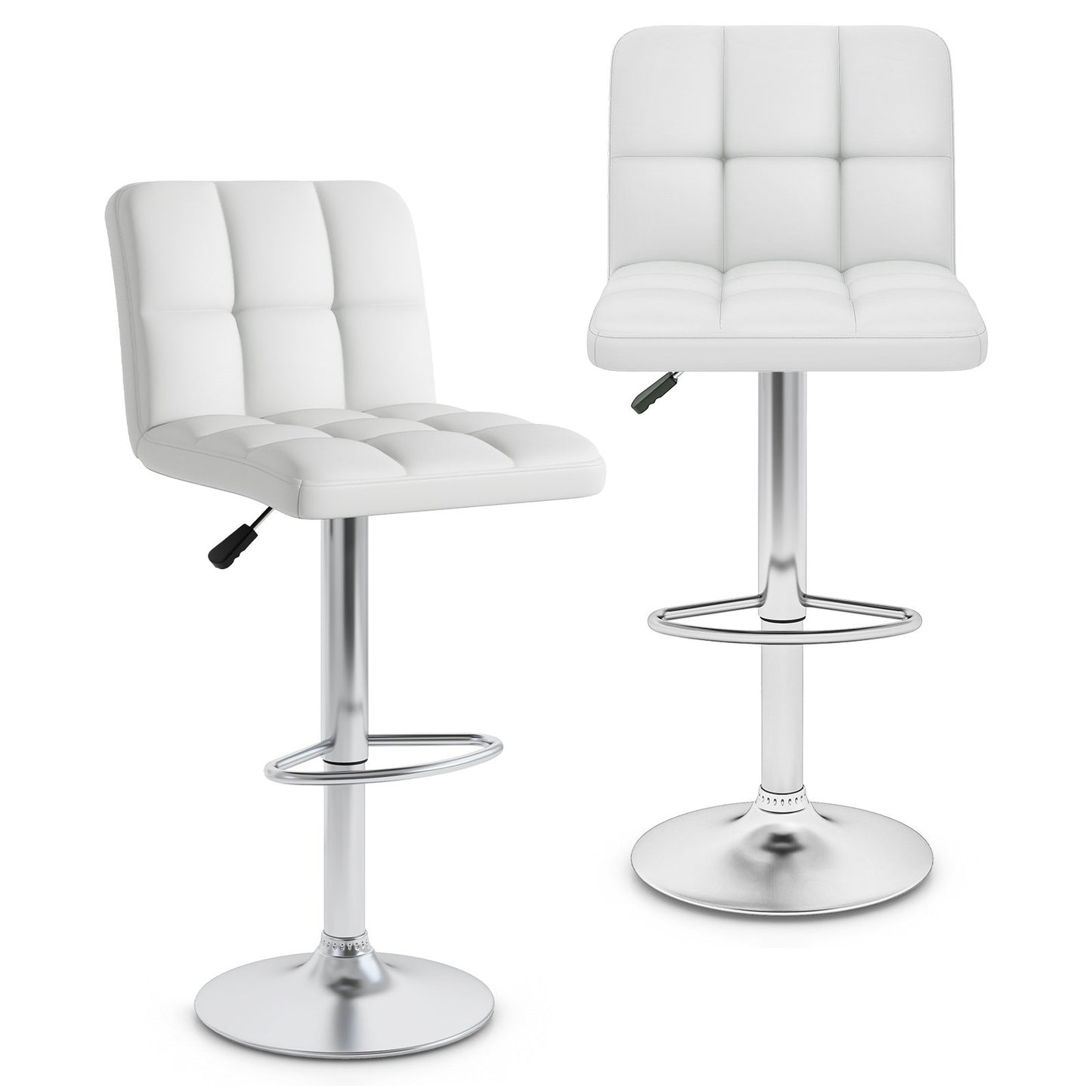 Contemporary Bar Stools Set of 2 with Backrest, Footrest, and Heavy-Duty Metal Base - White