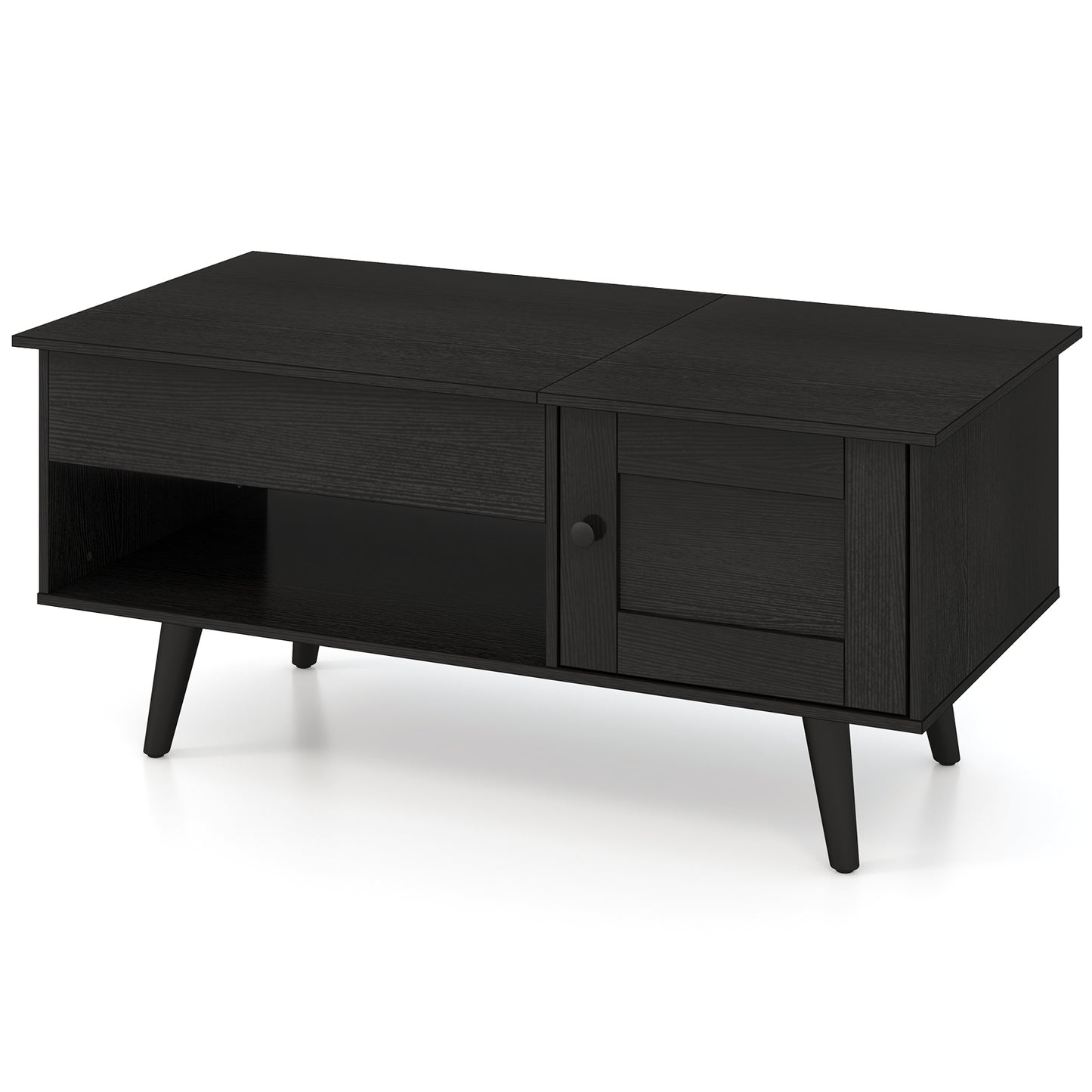 Modern Lift Top Coffee Table with Hidden Storage Compartment and Side Cabinet in Black Wood Finish
