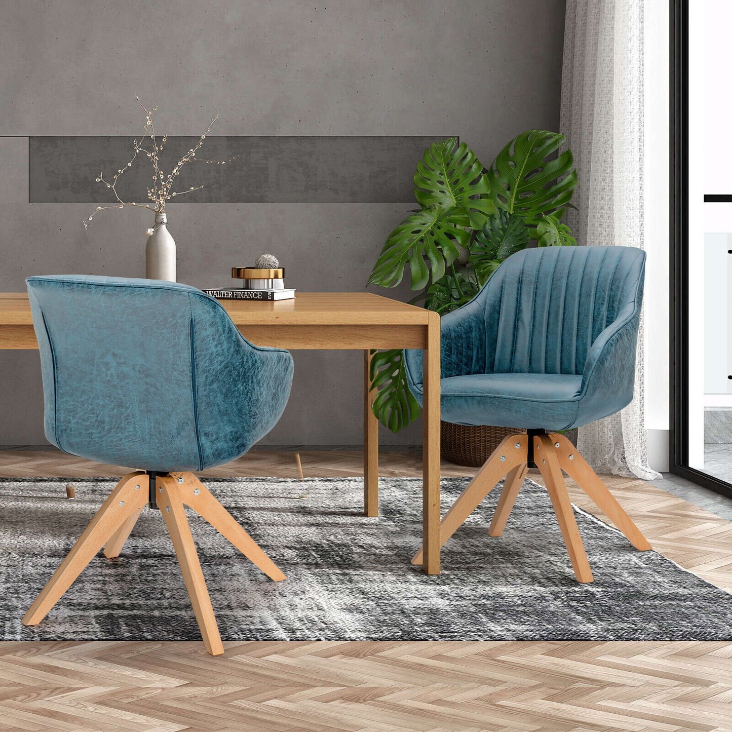 Swivel Accent Chairs Set of 2 with Leathaire Upholstery and Beech Legs, Blue