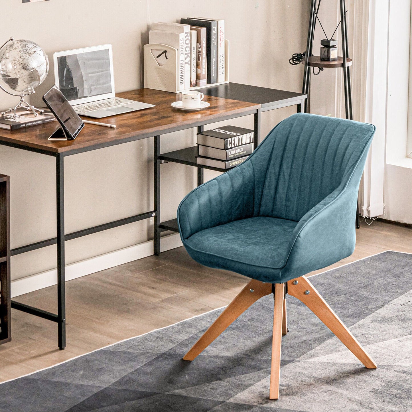 Swivel Accent Chairs Set of 2 with Leathaire Upholstery and Beech Legs, Blue