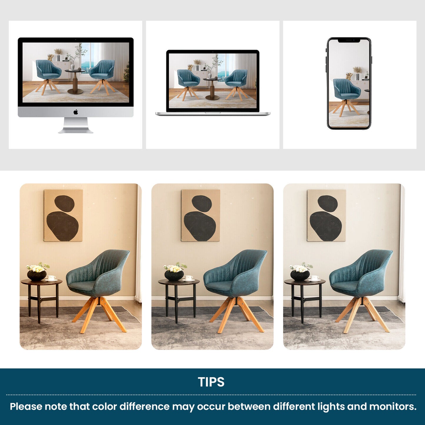 Swivel Accent Chairs Set of 2 with Leathaire Upholstery and Beech Legs, Blue