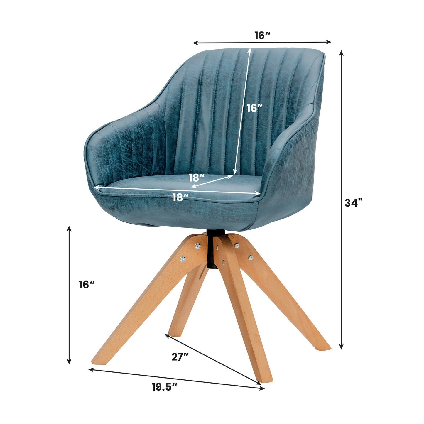 Swivel Accent Chairs Set of 2 with Leathaire Upholstery and Beech Legs, Blue