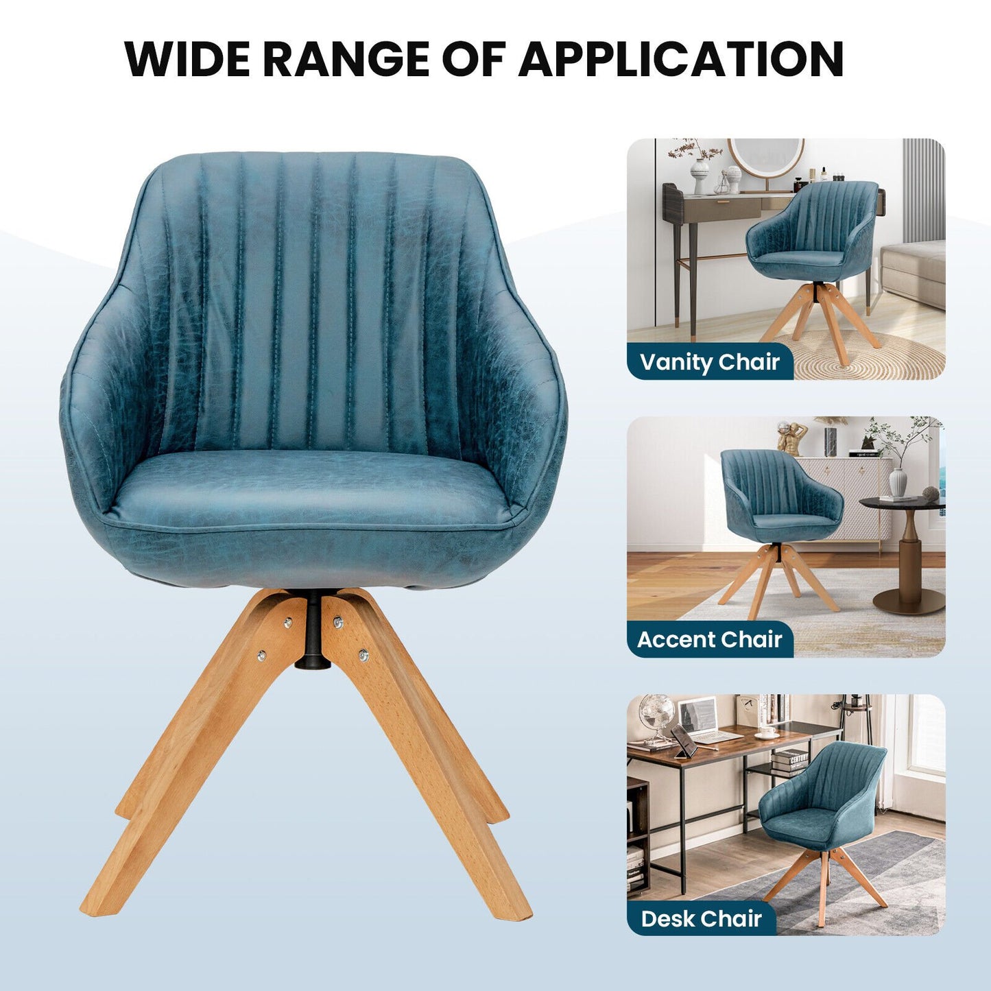 Swivel Accent Chairs Set of 2 with Leathaire Upholstery and Beech Legs, Blue