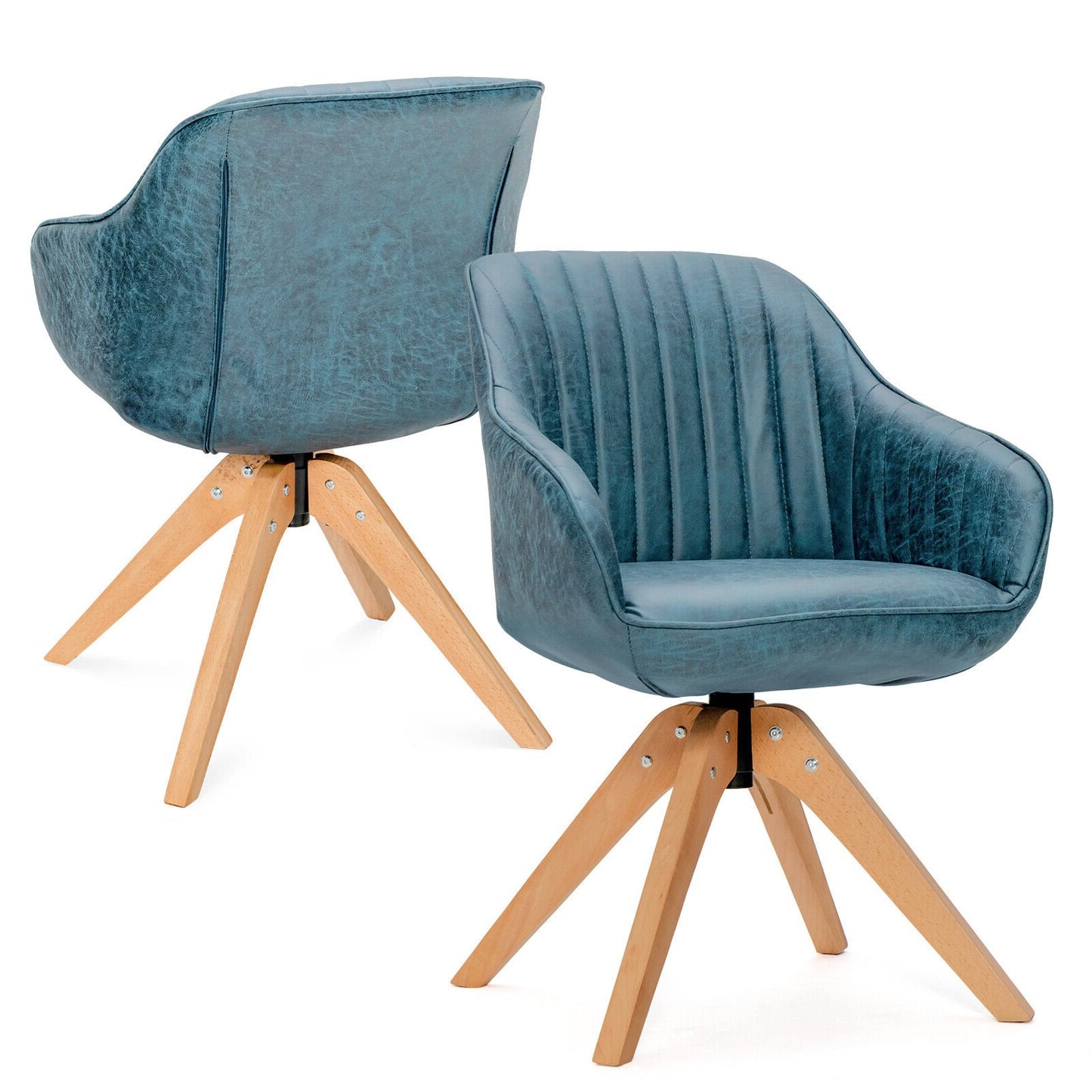 Swivel Accent Chairs Set of 2 with Leathaire Upholstery and Beech Legs, Blue
