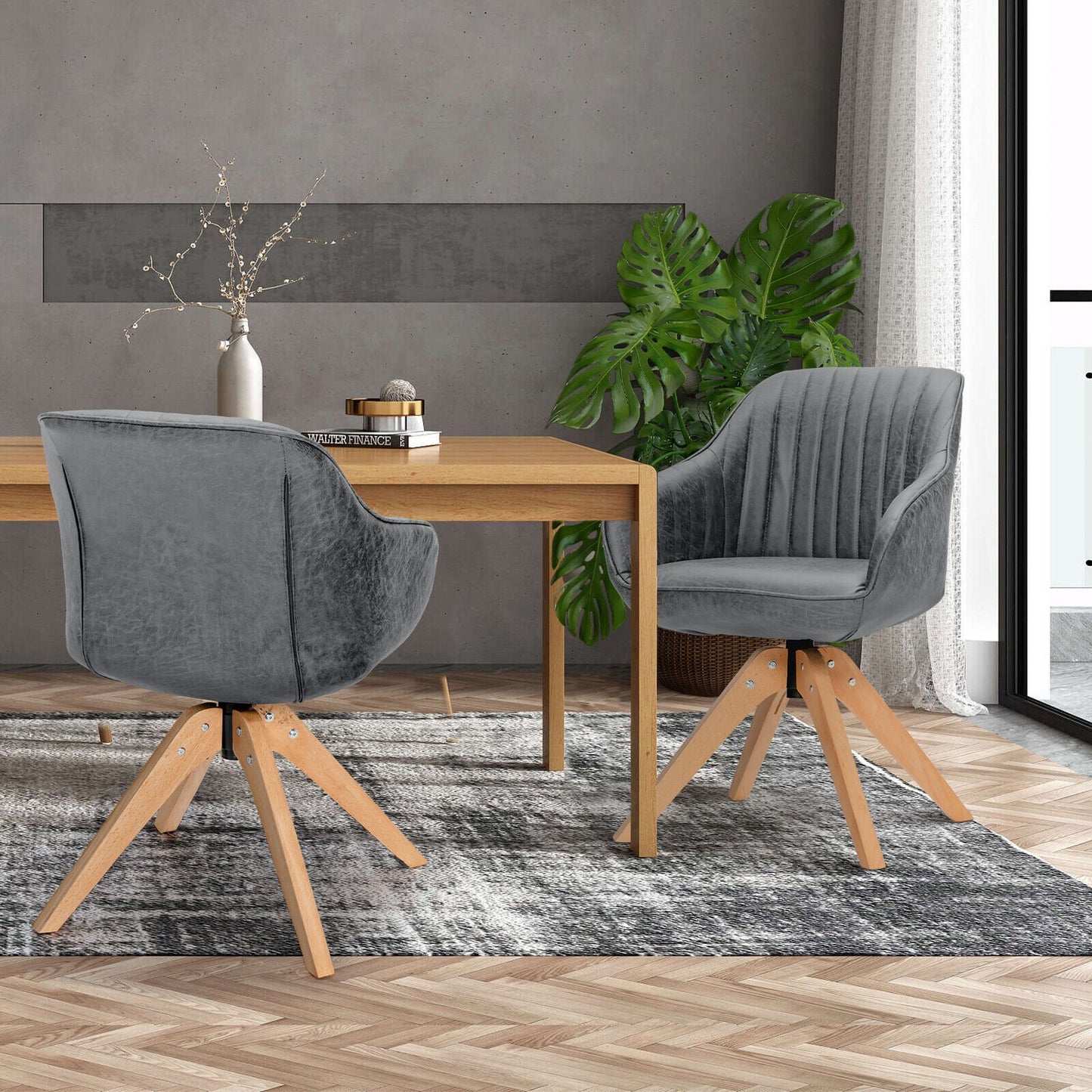 Swivel Accent Chairs Set of 2 with Leathaire Upholstery and Beech Legs, Grey