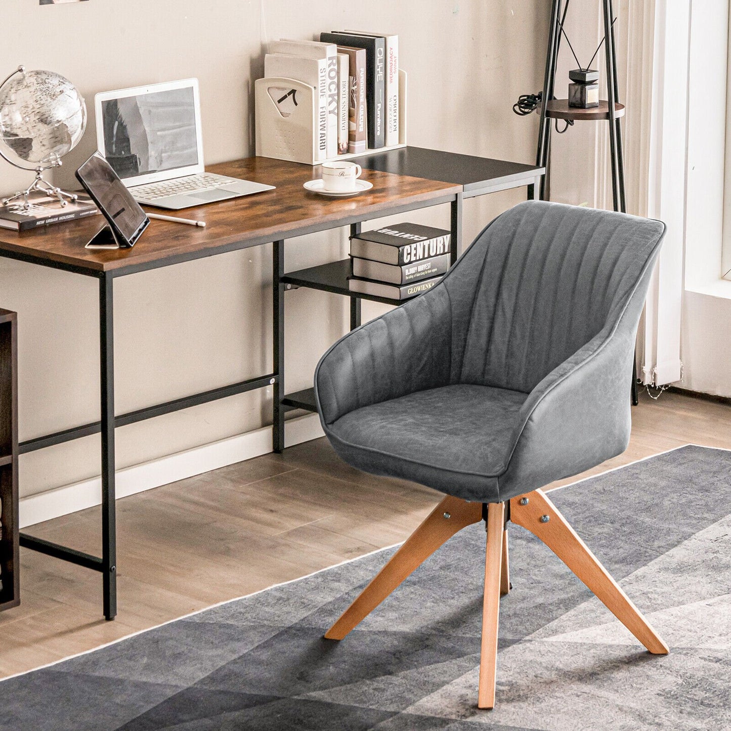 Swivel Accent Chairs Set of 2 with Leathaire Upholstery and Beech Legs, Grey