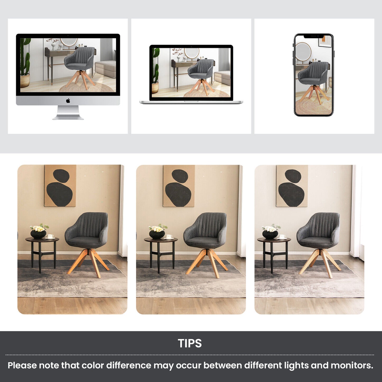 Swivel Accent Chairs Set of 2 with Leathaire Upholstery and Beech Legs, Grey