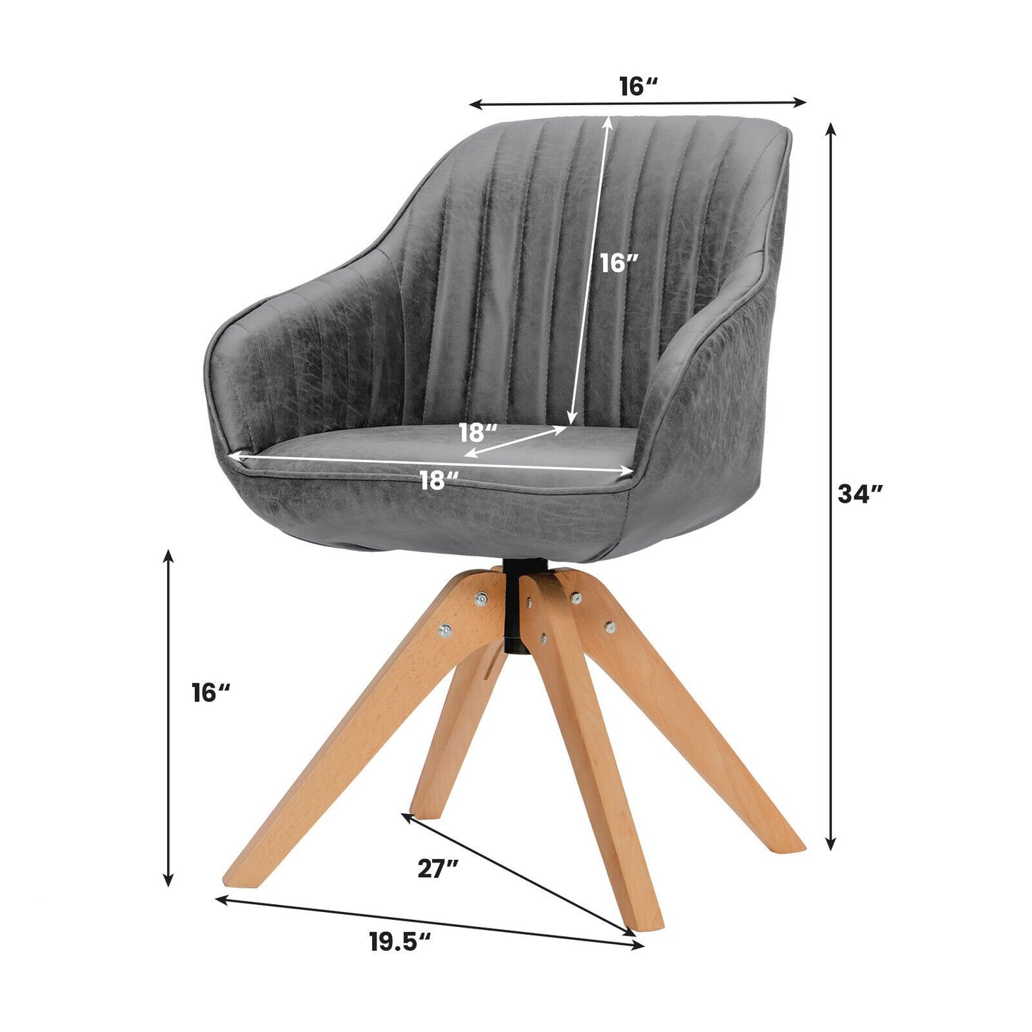 Swivel Accent Chairs Set of 2 with Leathaire Upholstery and Beech Legs, Grey