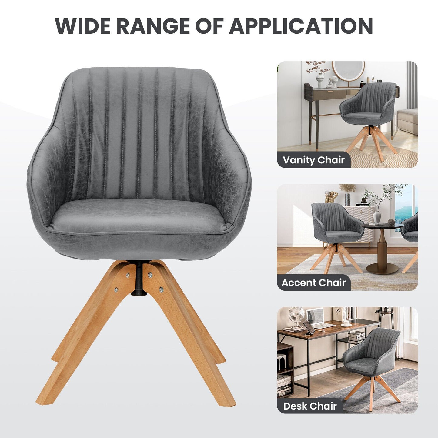 Swivel Accent Chairs Set of 2 with Leathaire Upholstery and Beech Legs, Grey
